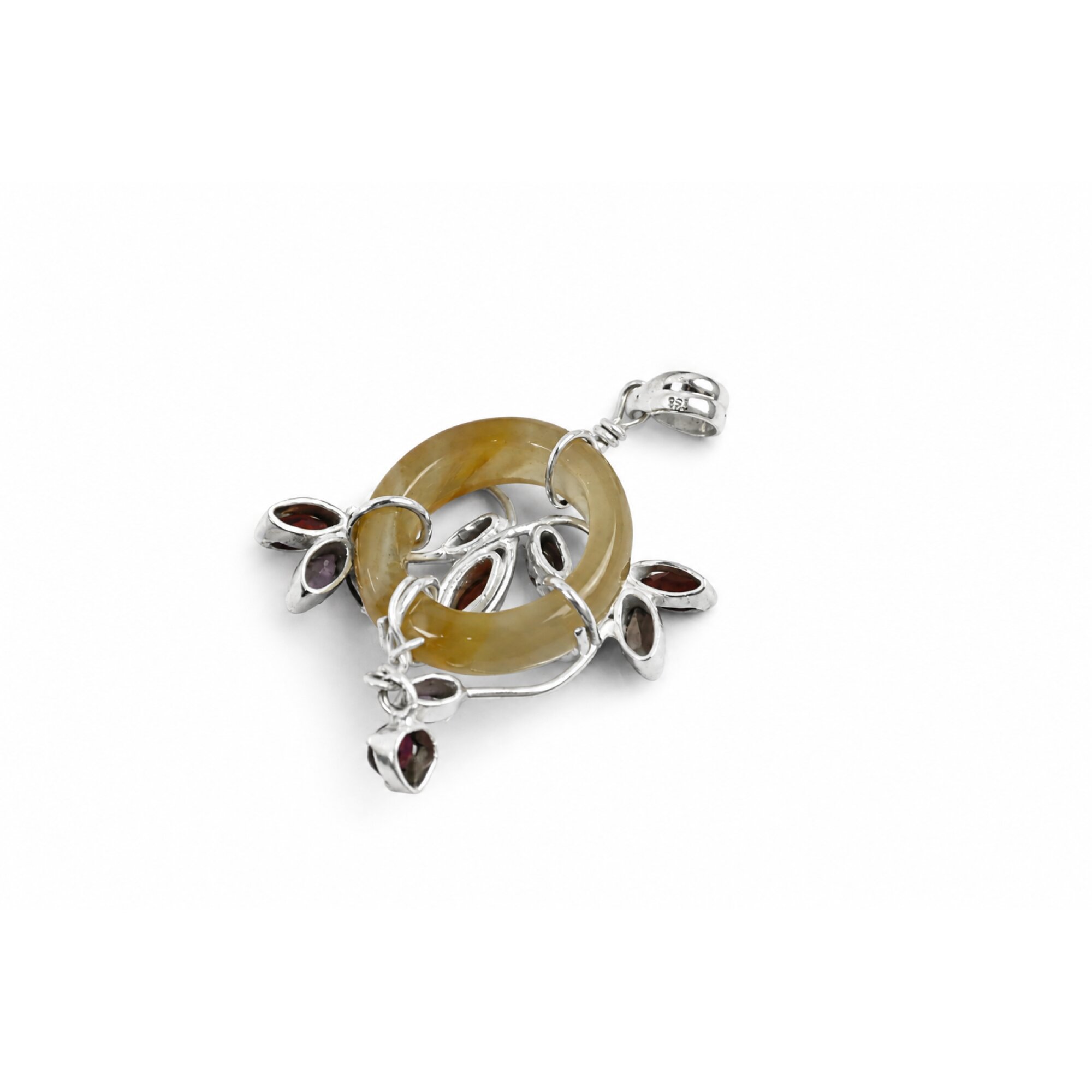 Honey yellow Natural Rutilated Quartz ring Doughnut 925 Sterling Pendant 65 mm – photo 2