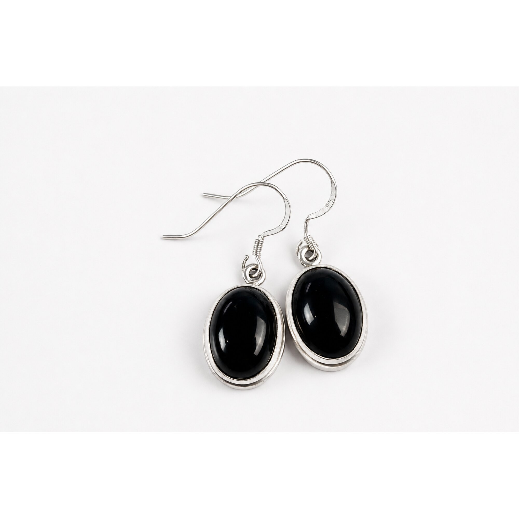 black onyx oval 925 Sterling Silver Earrings 34 mm – photo 2