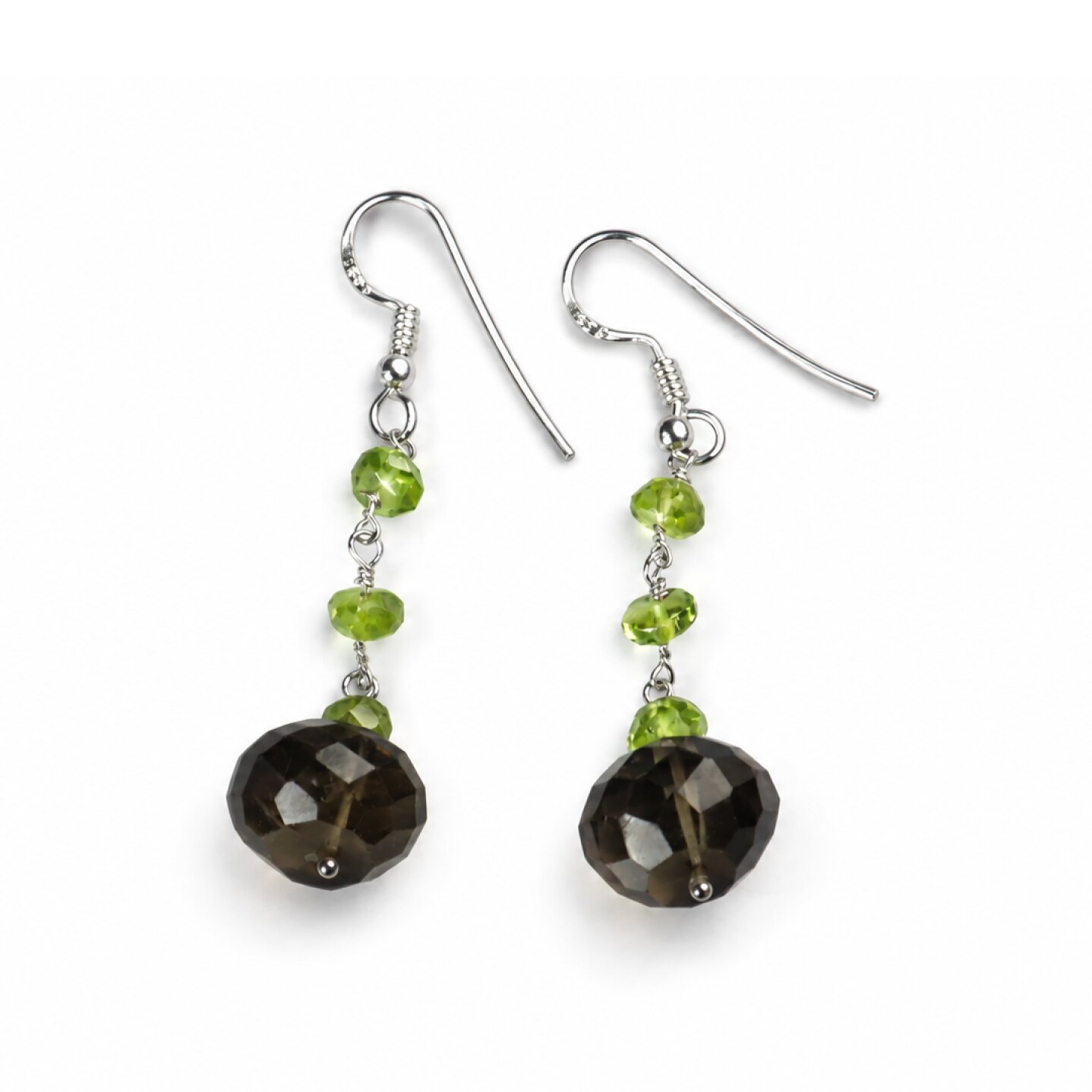 brown Natural Smoky Quartz faceted round 925 Sterling Silver Earrings 54 mm