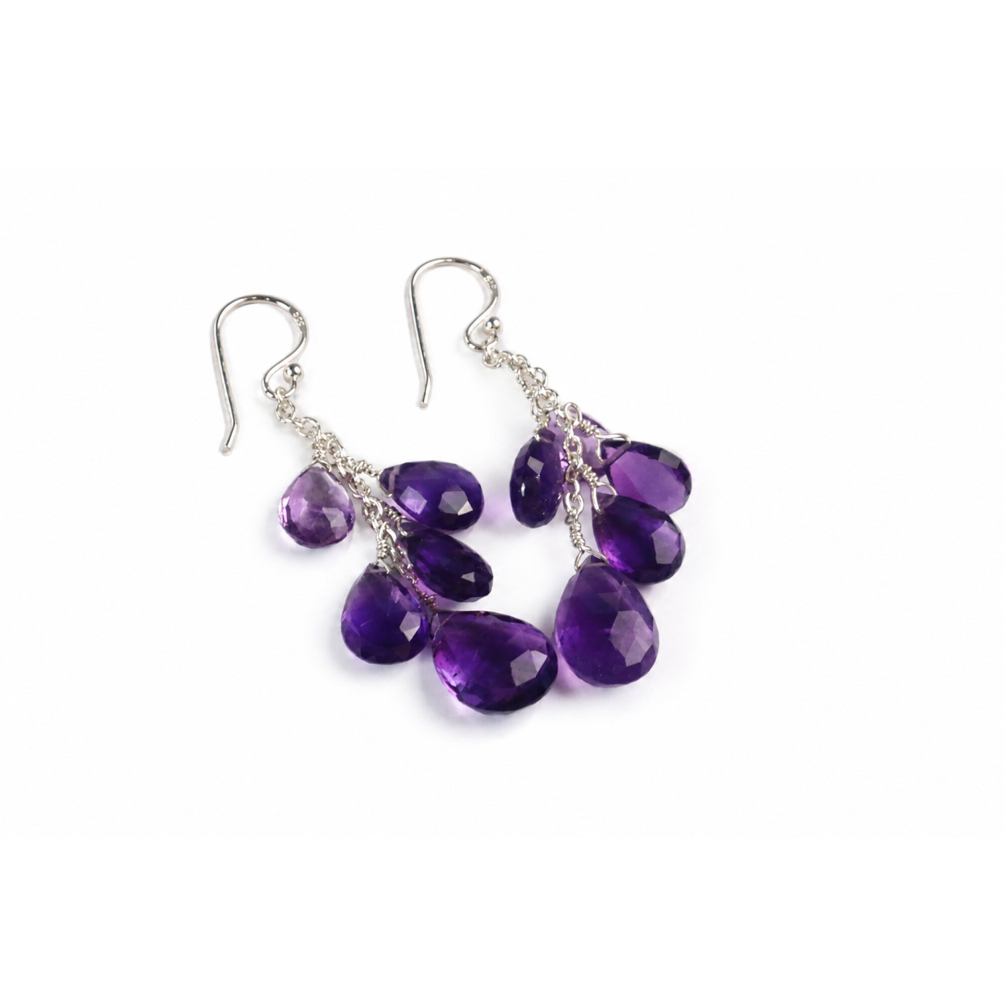Clear purple Amethyst faceted pear 925 Sterling Silver Earrings 62 mm – photo 9