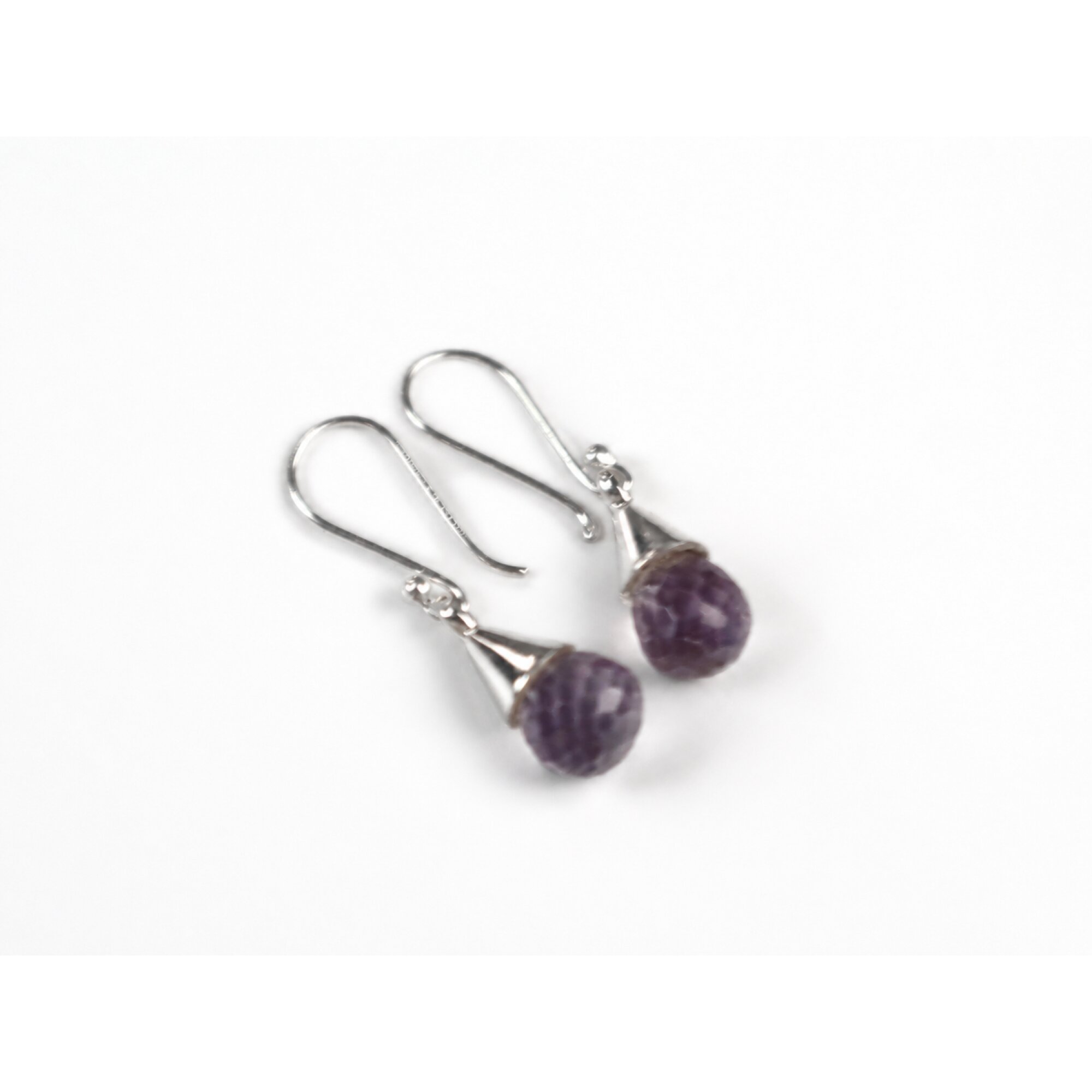 Clear purple Amethyst faceted pear 925 Sterling Silver Earrings 34 mm – photo 3