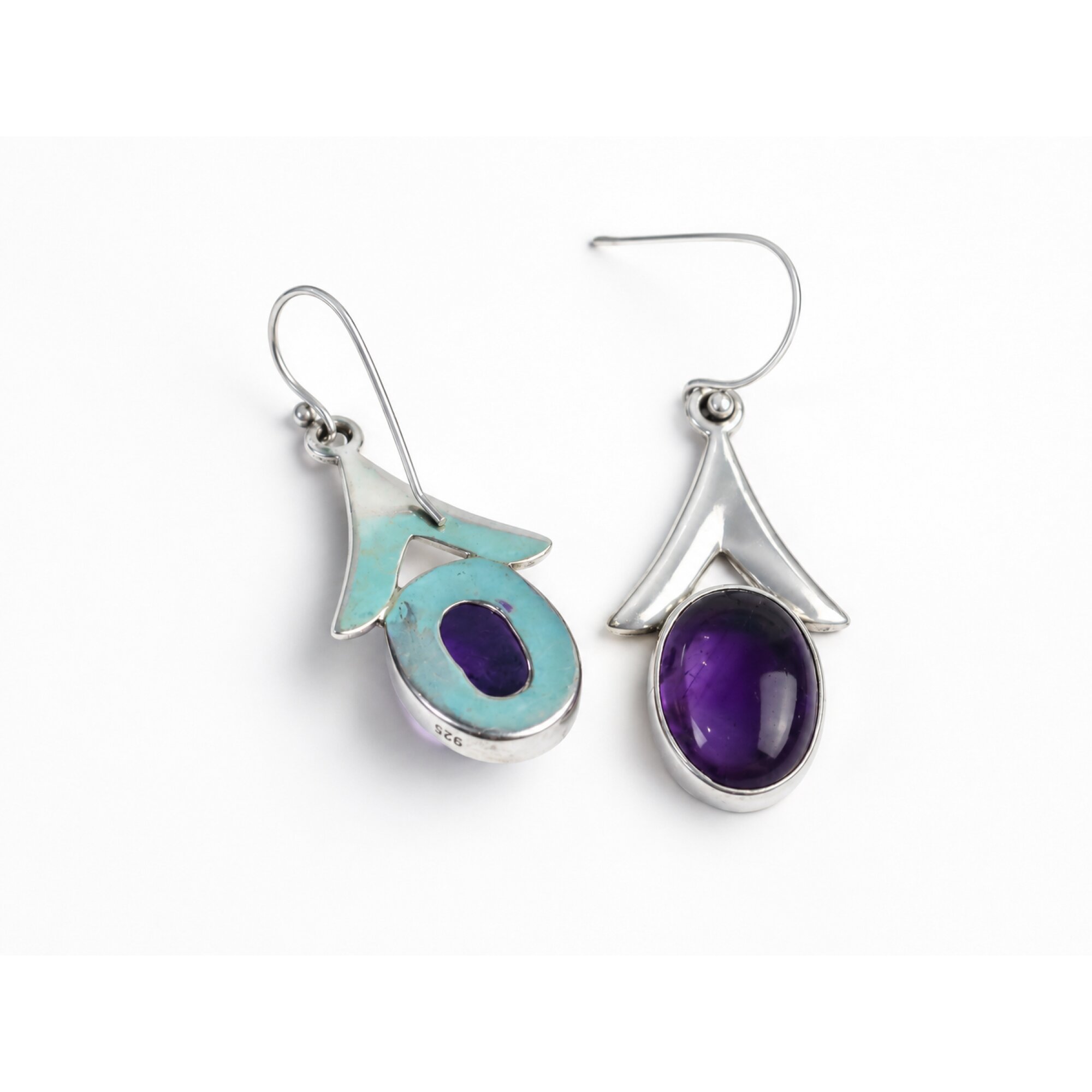 Clear purple Natural amethyst oval 925 Sterling Silver Earrings 44 mm – photo 7