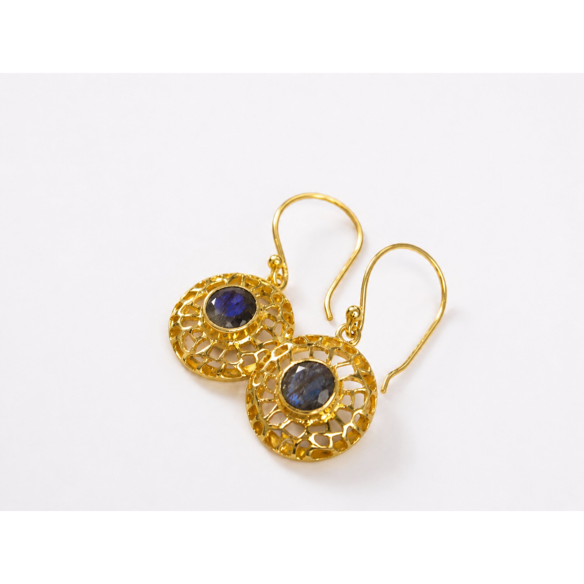 Clear purple labradorite round 18k Gold Plated On Sterling Silver Earrings 37 mm – photo 8
