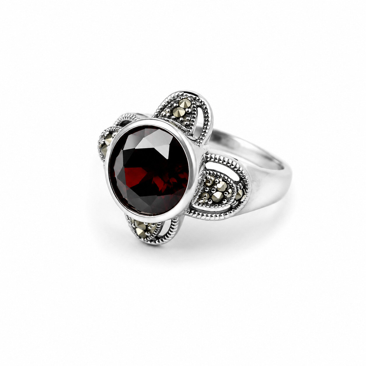 Fine Rare Red Garnet 925 Sterling Silver Round Ring US#7 1/4 – photo 3