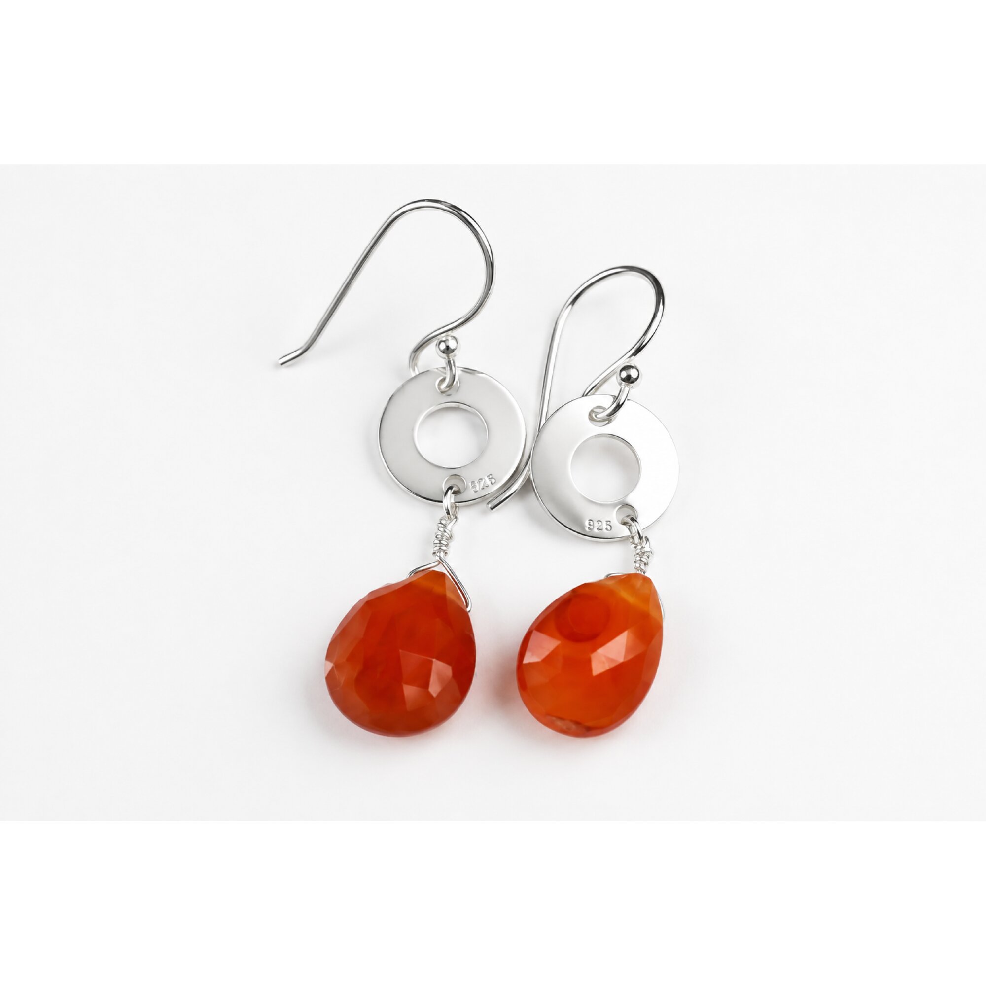 Clear orange Almandine Garnet faceted teardrop 925 Sterling Earrings 43 mm – photo 7