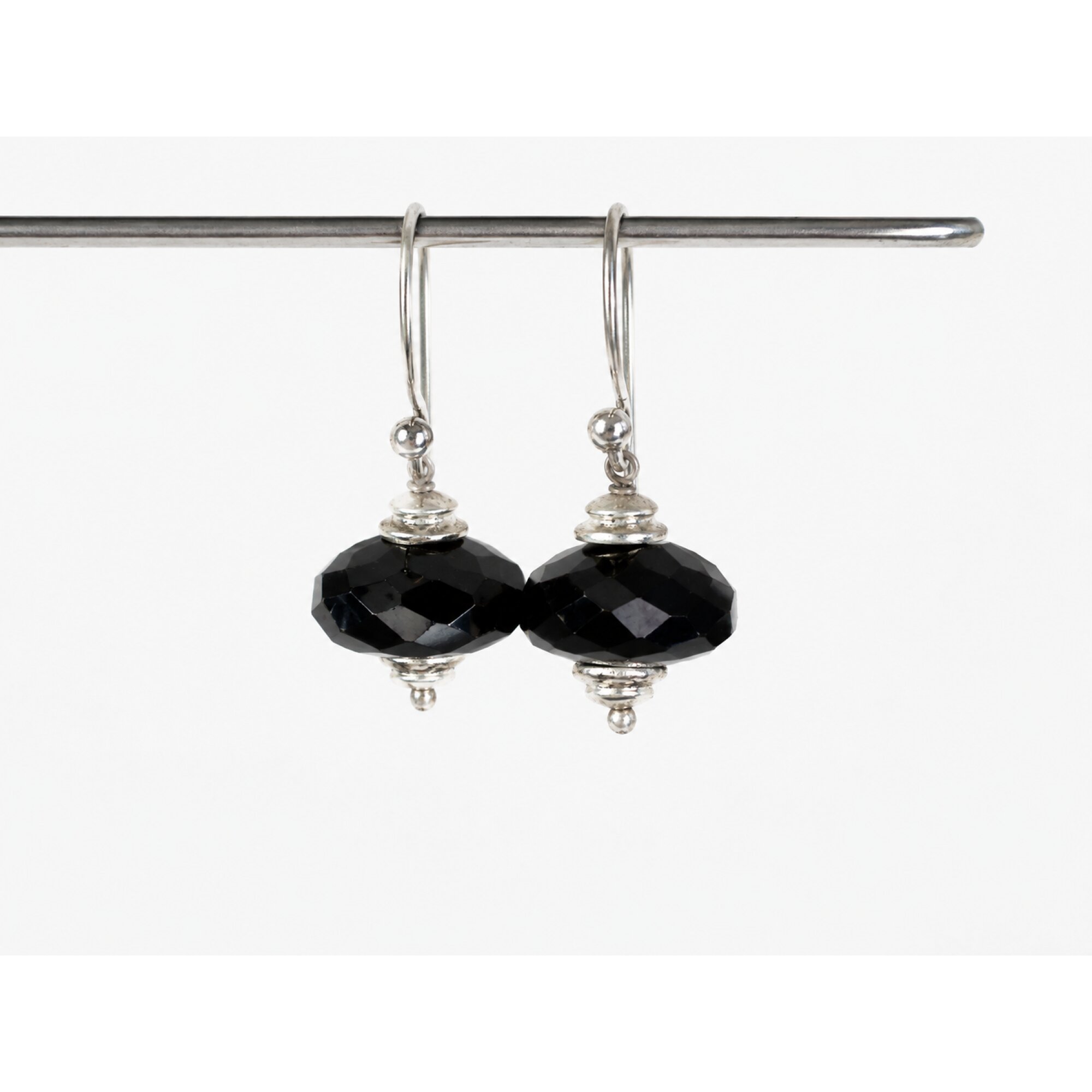 Clear black spinel Faceted Rondelle 925 Sterling Silver Earrings 30 mm – photo 4