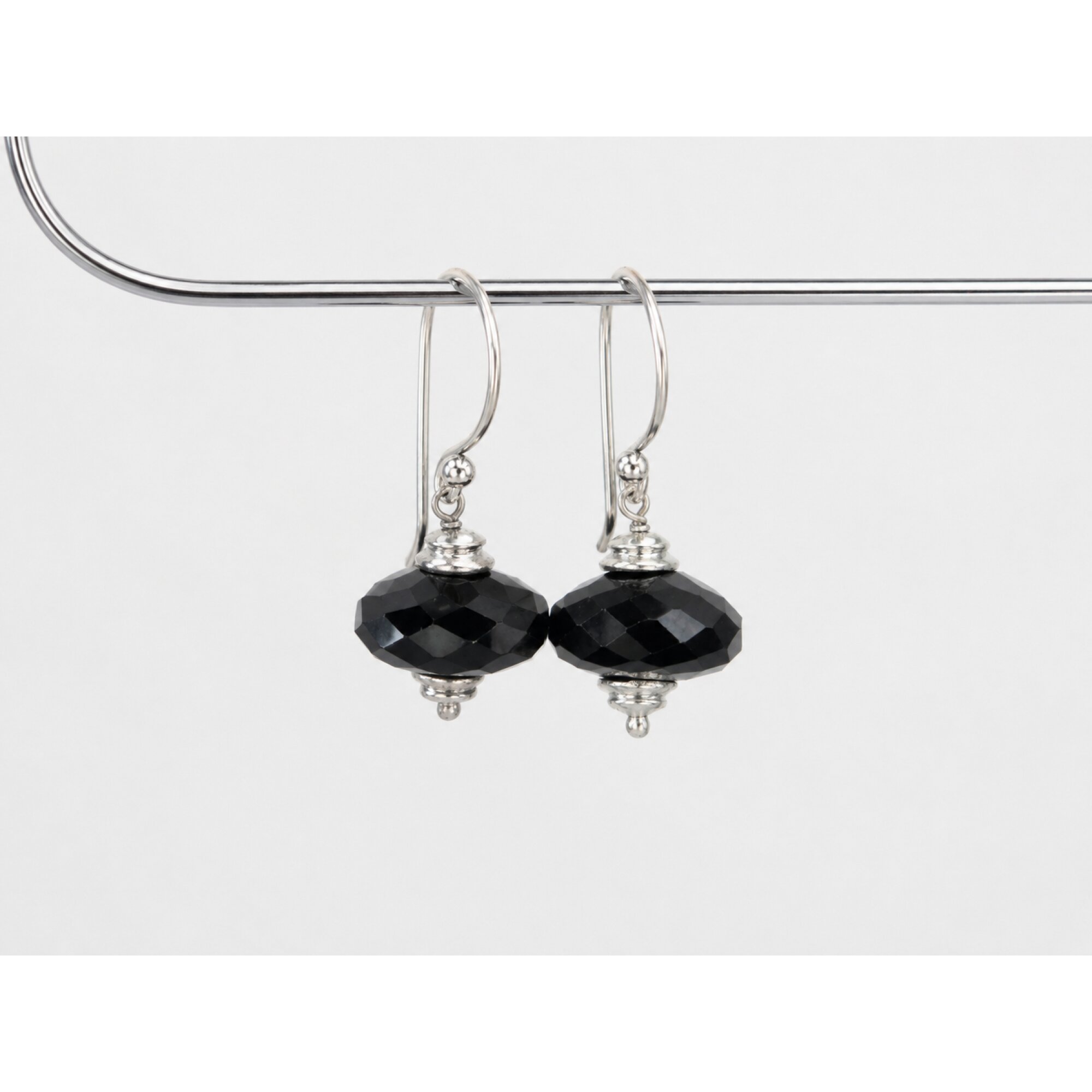 Clear black spinel Faceted Rondelle 925 Sterling Silver Earrings 30 mm – photo 5