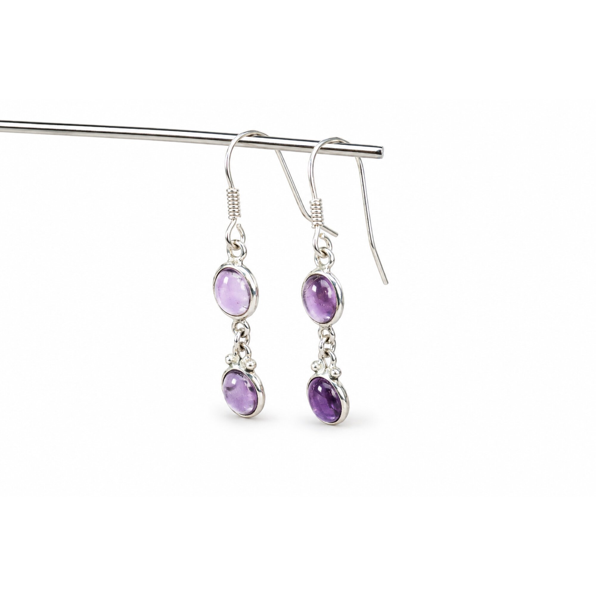 Clear purple Natural amethyst round 925 Sterling Silver Earrings 42 mm – photo 4