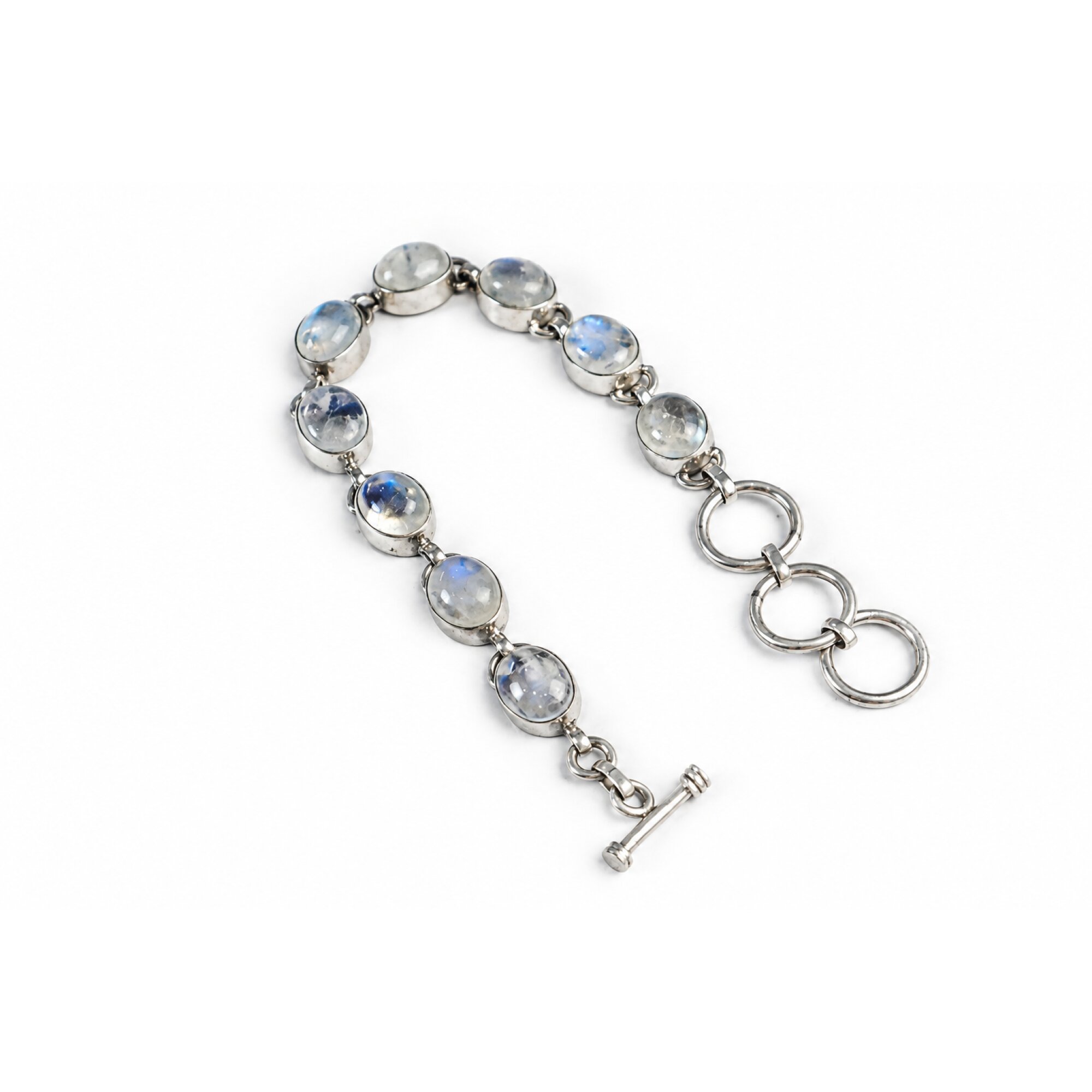 Clear blue white moonstone oval 925 Sterling Silver Bracelet 165 mm – photo 4