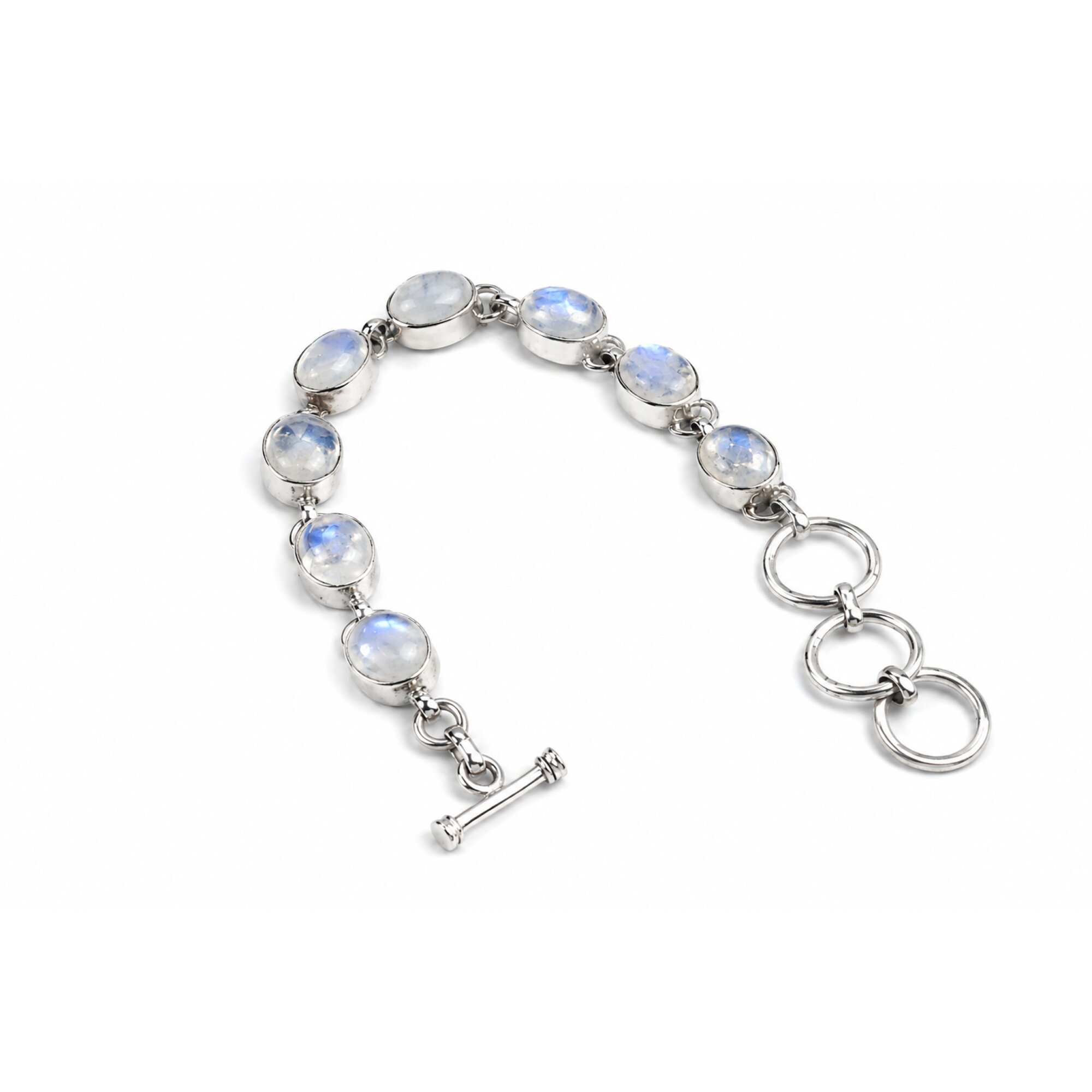 Clear blue white moonstone oval 925 Sterling Silver Bracelet 165 mm – photo 5