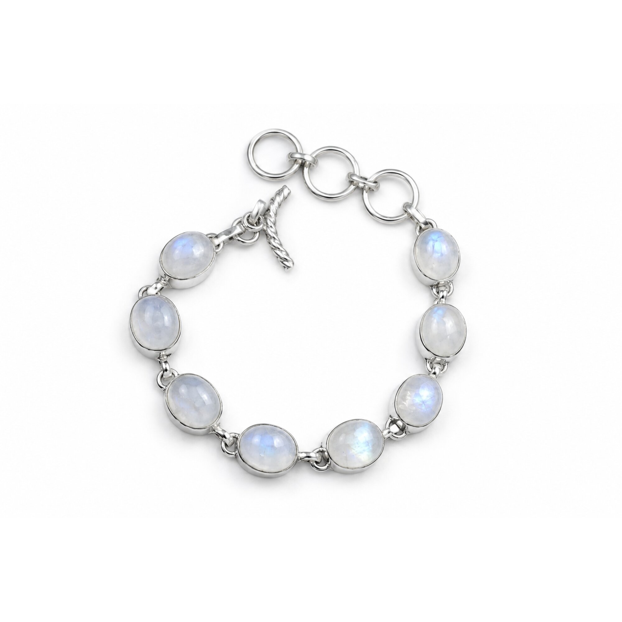 Clear blue white moonstone oval 925 Sterling Silver Bracelet 175 mm – photo 4