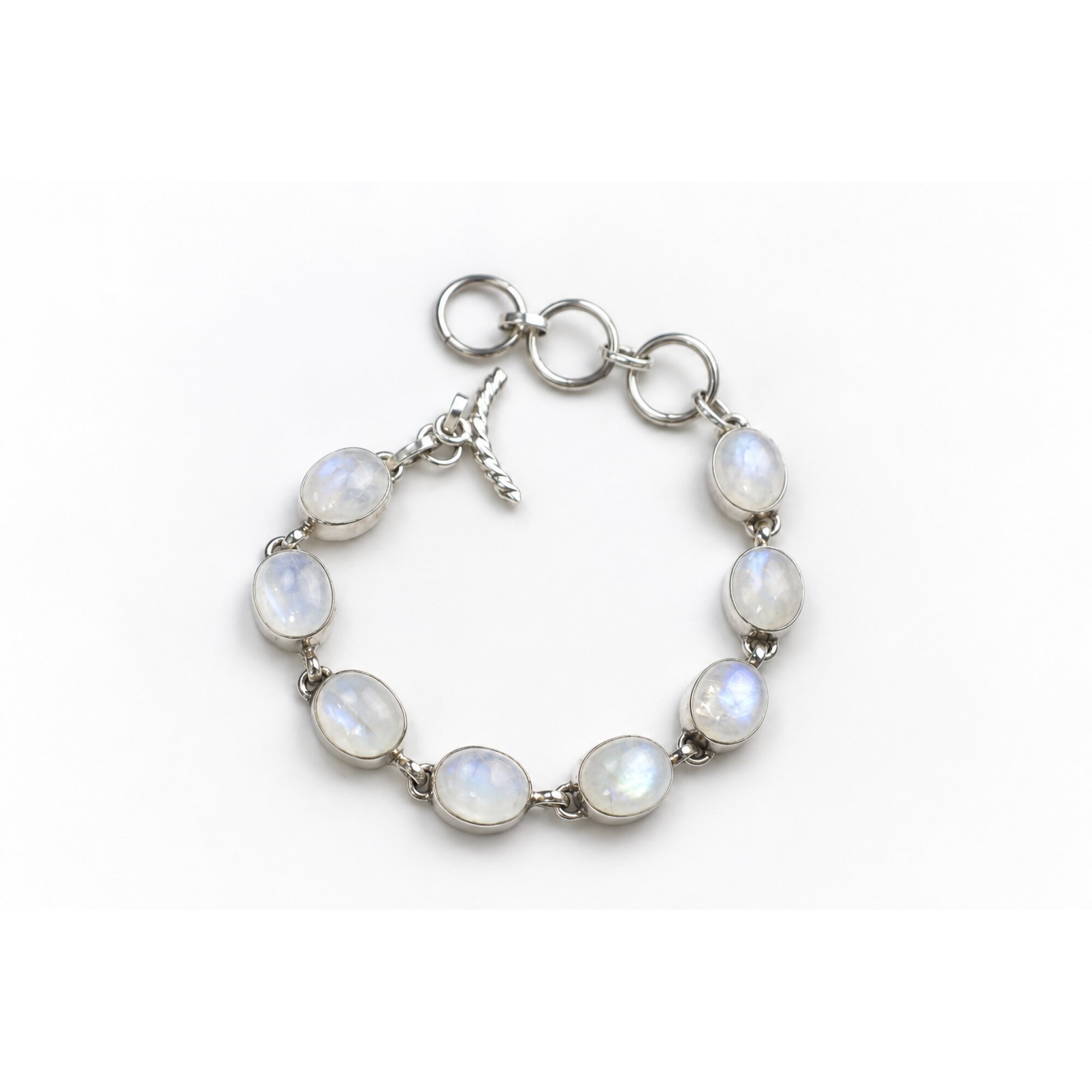 Clear blue white moonstone oval 925 Sterling Silver Bracelet 175 mm – photo 5