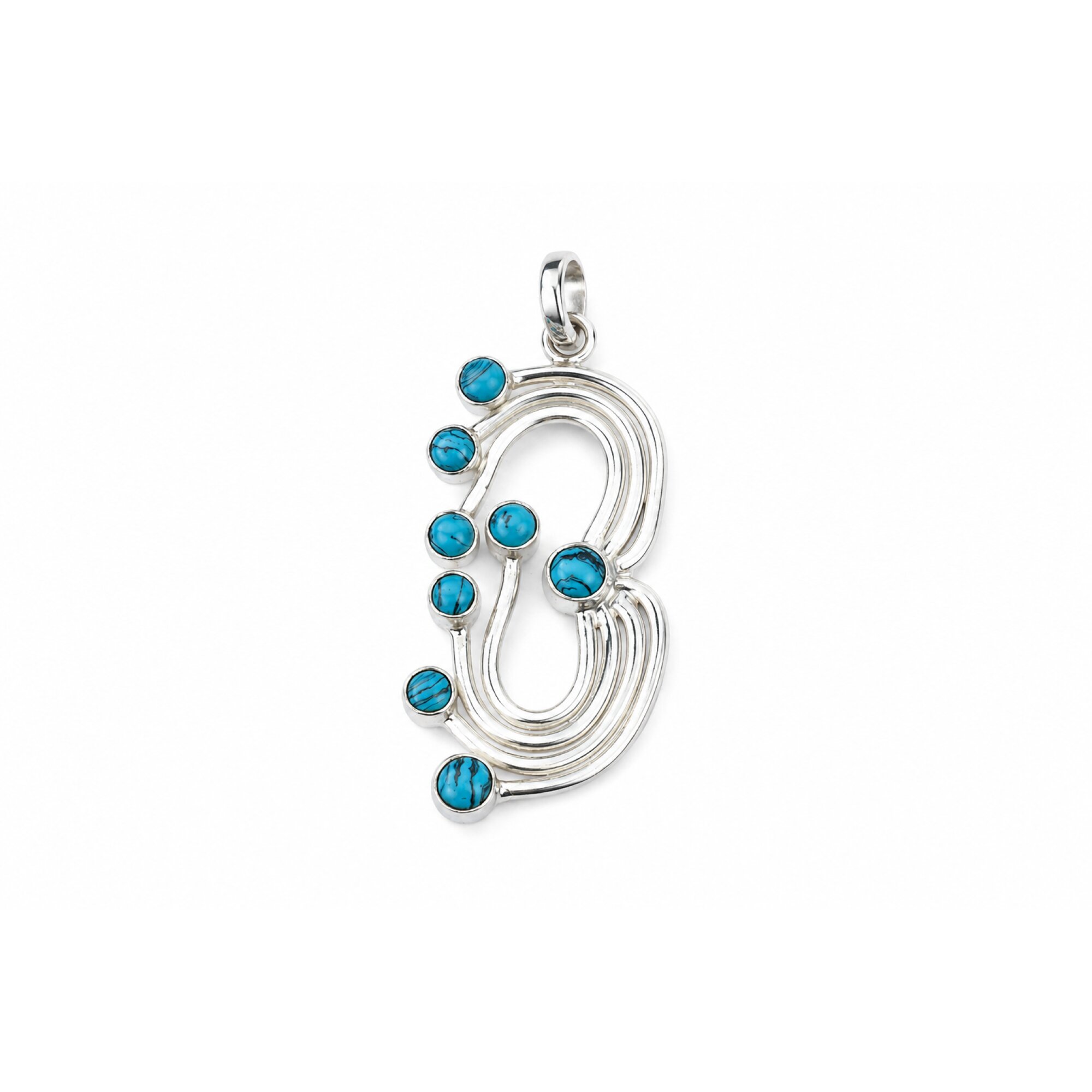 blue Turquoise round 925 Sterling Silver Pendant 54 mm – photo 7