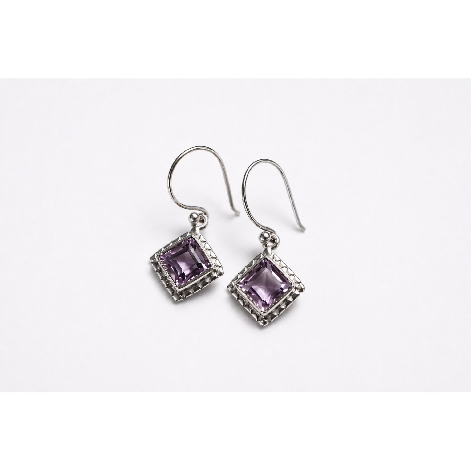 Clear purple Natural amethyst rectangular 925 Sterling Silver Earrings 29 mm – photo 2