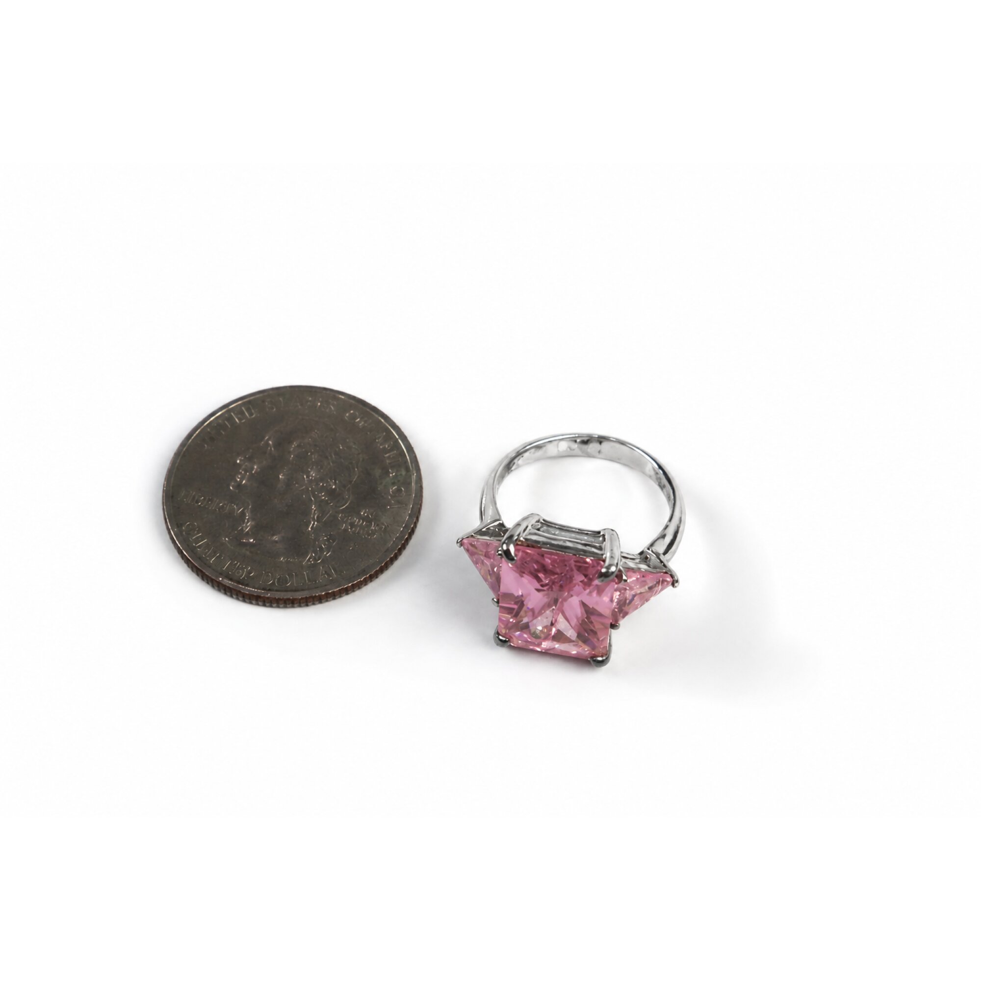 Clear pink Cubic Zirconia rectangle 925 Sterling Silver Ring Size 5.75 – photo 3