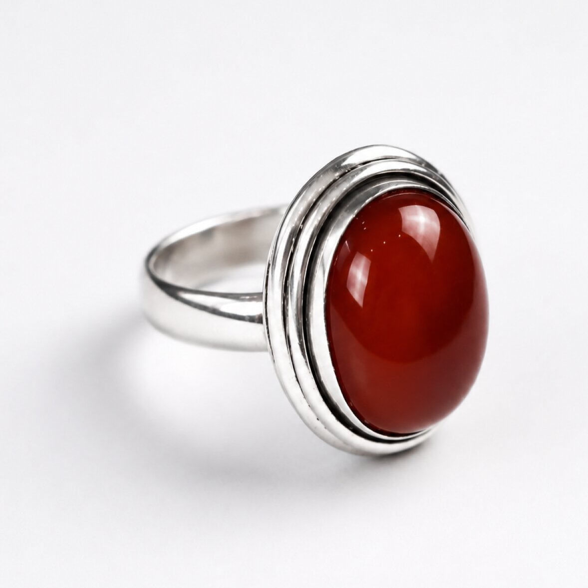 brown red Carnelian oval 925 Sterling Silver Ring Size -2.00