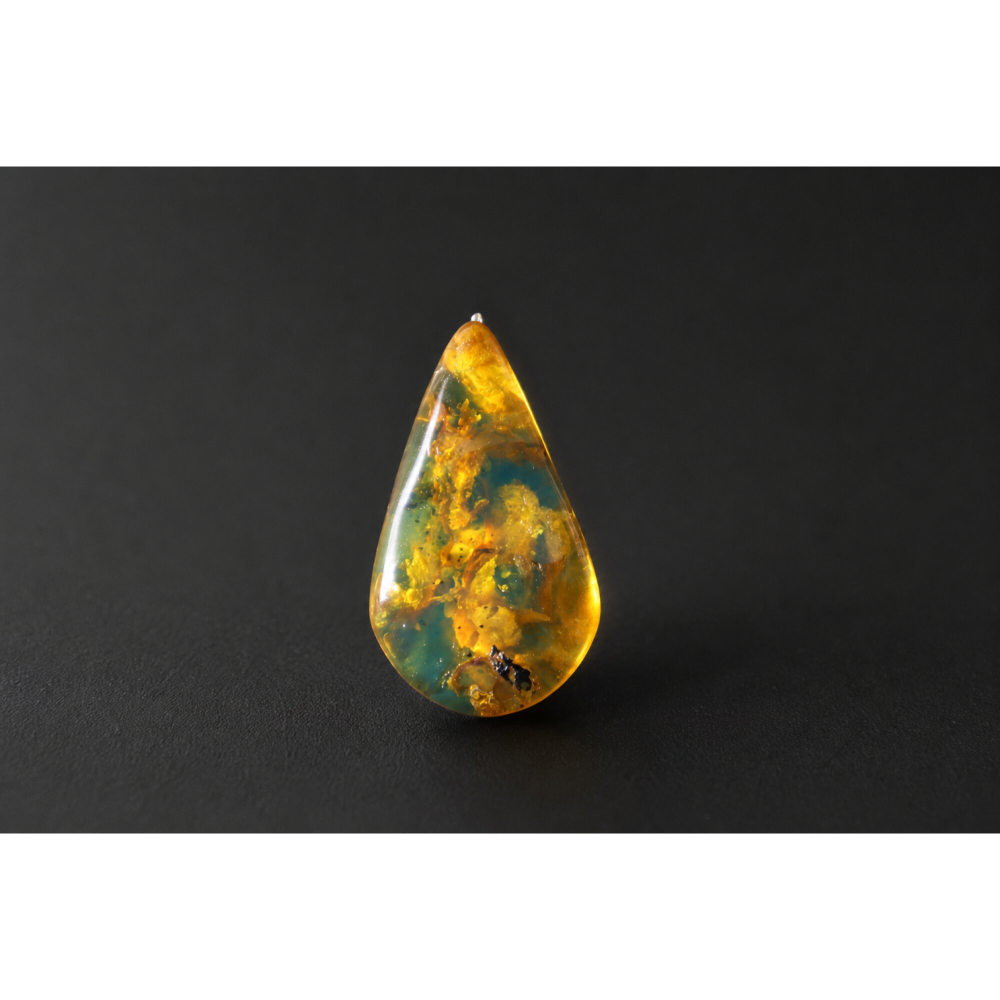 Clear green blue Natural Dominican Amber teardrop Polished Stone 26 mm – photo 2