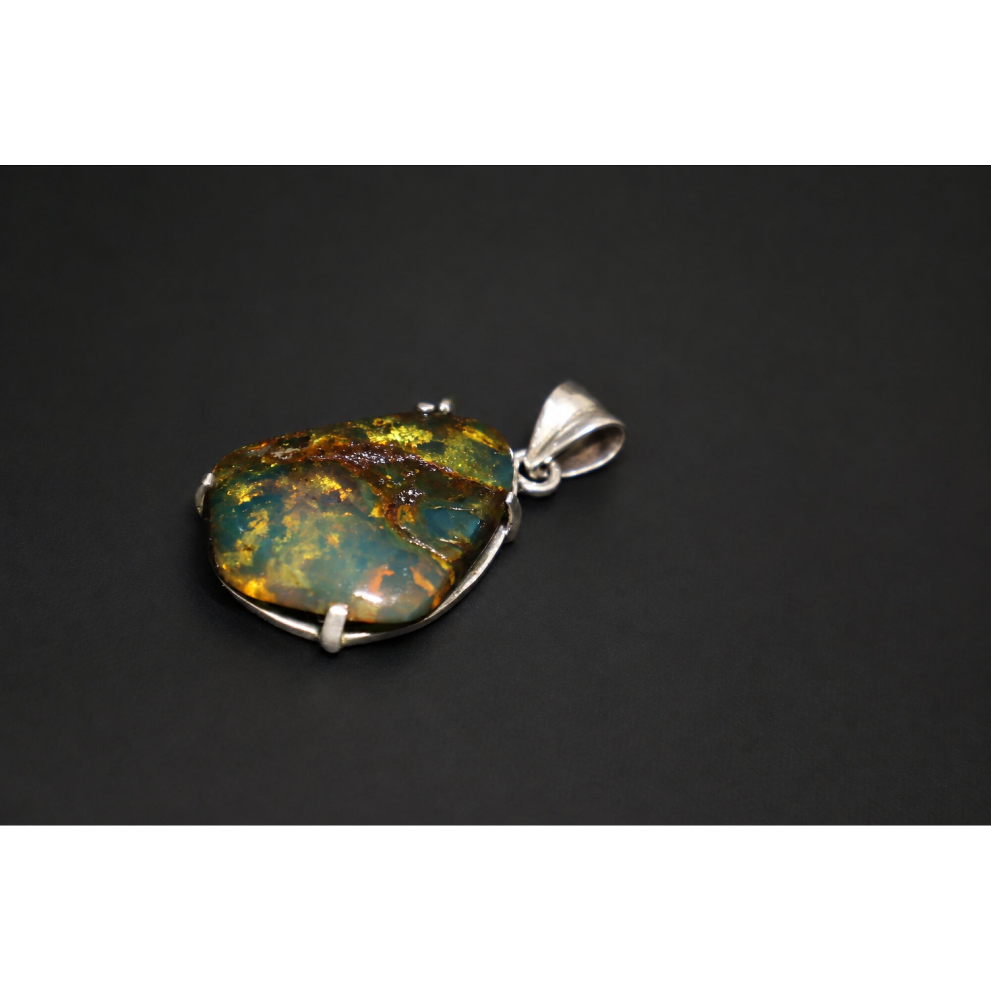 Clear orange blue Natural Dominican Amber round 925 Sterling Pendant 40 mm – photo 4