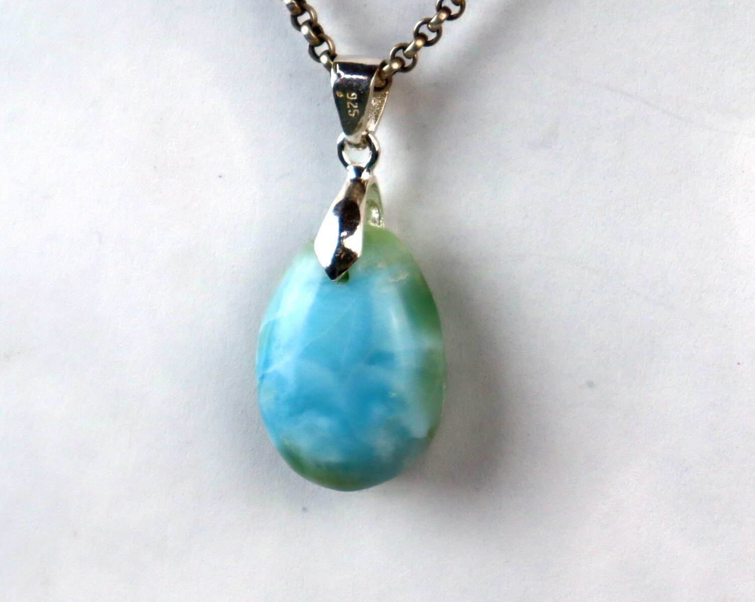 1.50 Inch Genuine Dominican Ocean Blue Larimar Oval Pendant 925 Sterling – photo 5