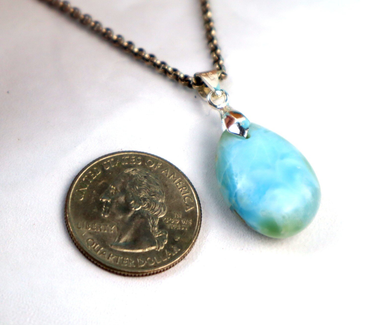 1.50 Inch Genuine Dominican Ocean Blue Larimar Oval Pendant 925 Sterling – photo 6