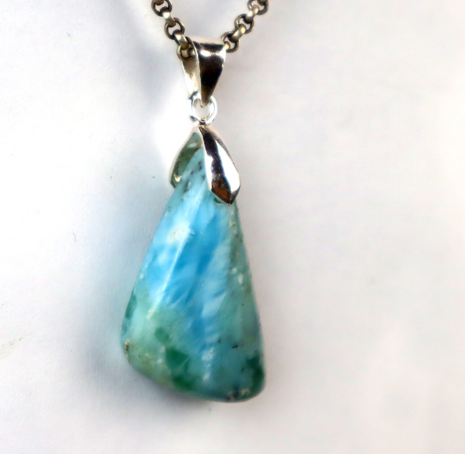 Impressive Natural Ocean Blue Larimar .925 Sterling Silver Pendant 46mm – photo 5
