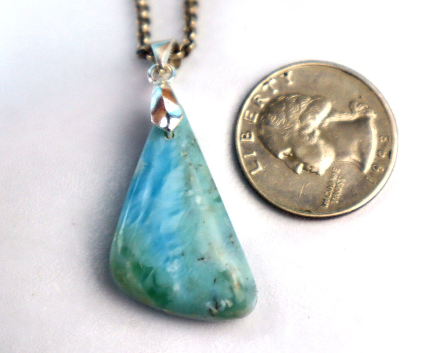 Impressive Natural Ocean Blue Larimar .925 Sterling Silver Pendant 46mm – photo 8