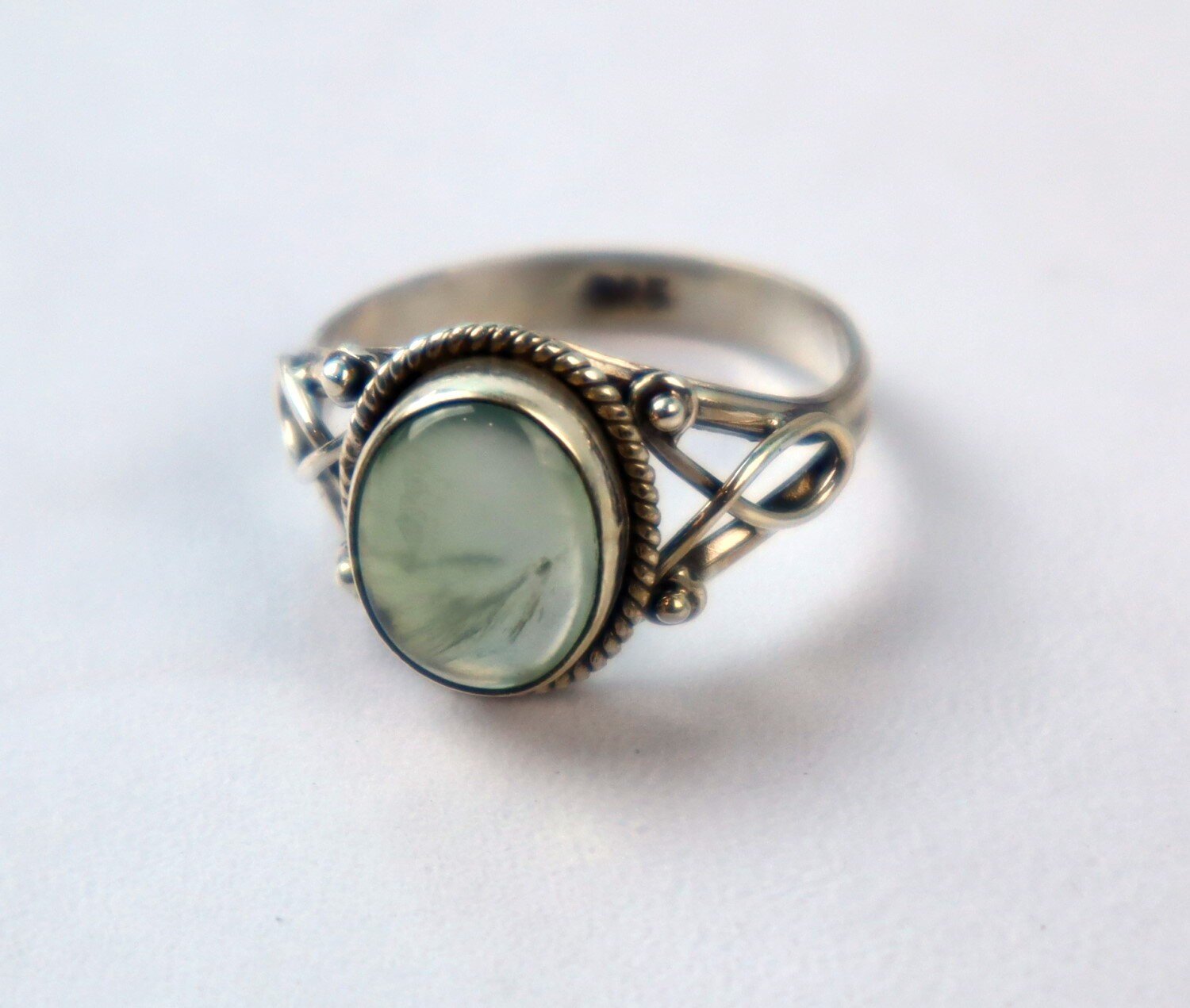 Genuine Authentic Green Prehnite 925 Sterling Silver Oval Ring US#9 – photo 5