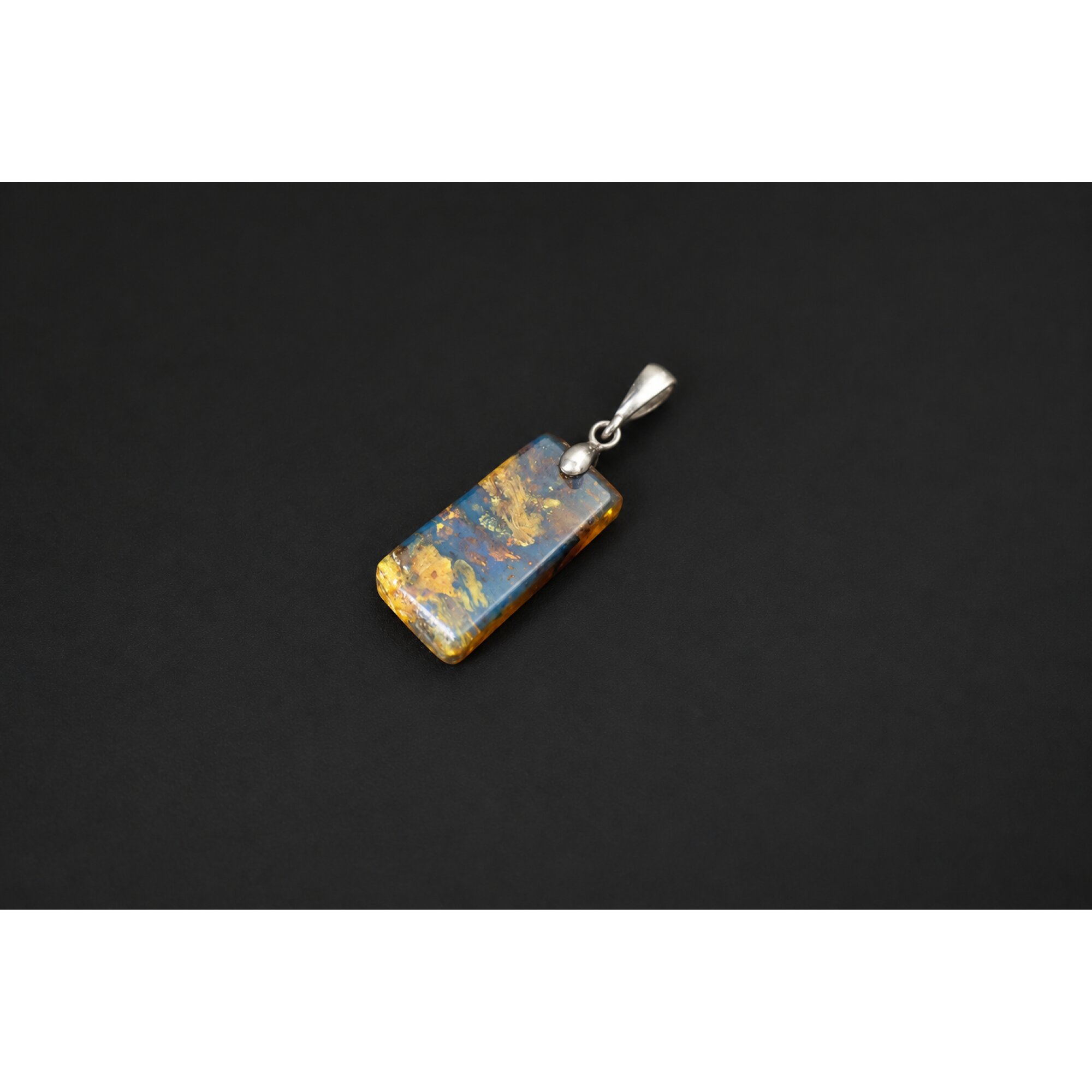 Real royal blue Dominican amber sterling silver pendant 36mm – photo 9