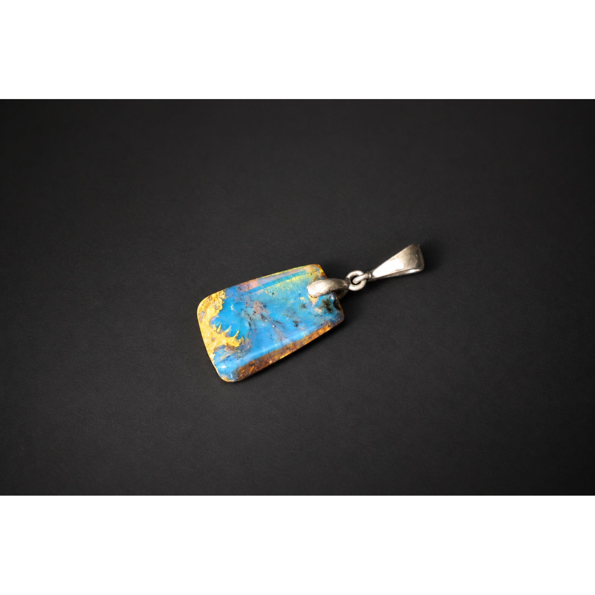 Hand finished royal blue Dominican amber sterling silver pendant 24mm – photo 3