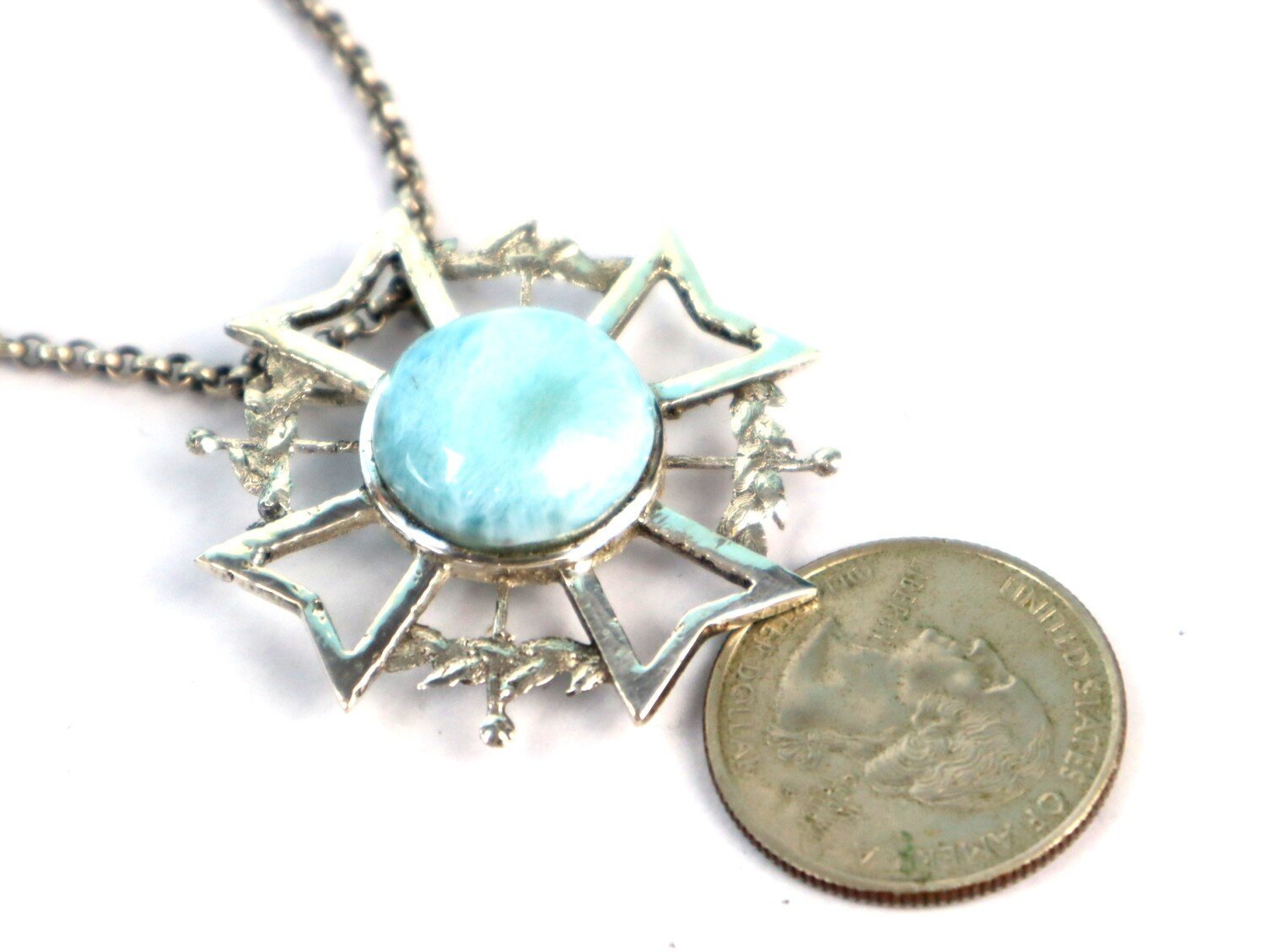 Charming Design Natural Sky Blue Larimar .925 Sterling Silver Pendant 37mm – photo 8