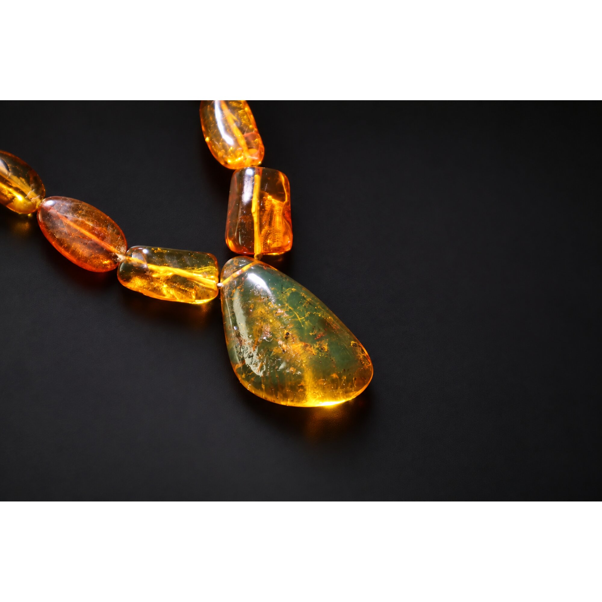 Real green orange Dominican amber sterling silver necklace 18.9in – photo 5