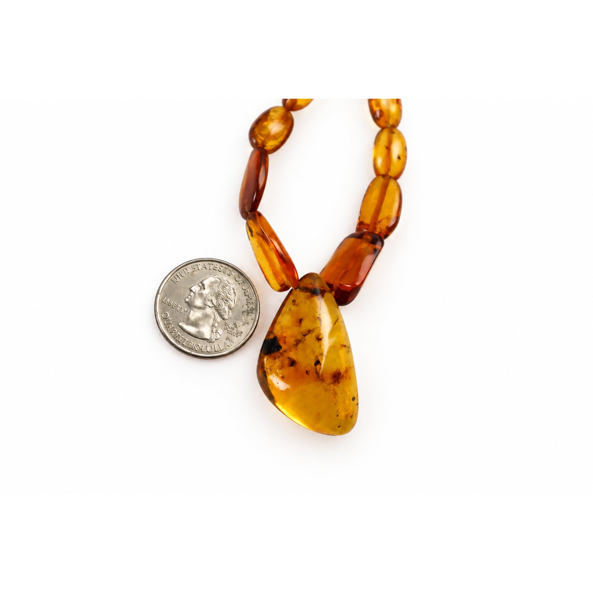 Real green orange Dominican amber sterling silver necklace 18.9in – photo 11