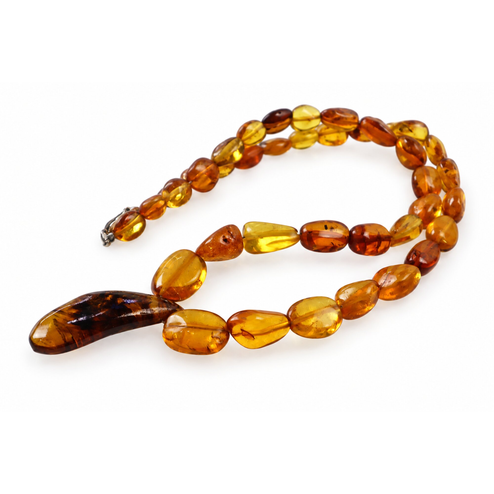 Boutique crafted green red Dominican amber sterling silver necklace 19.7in – photo 7