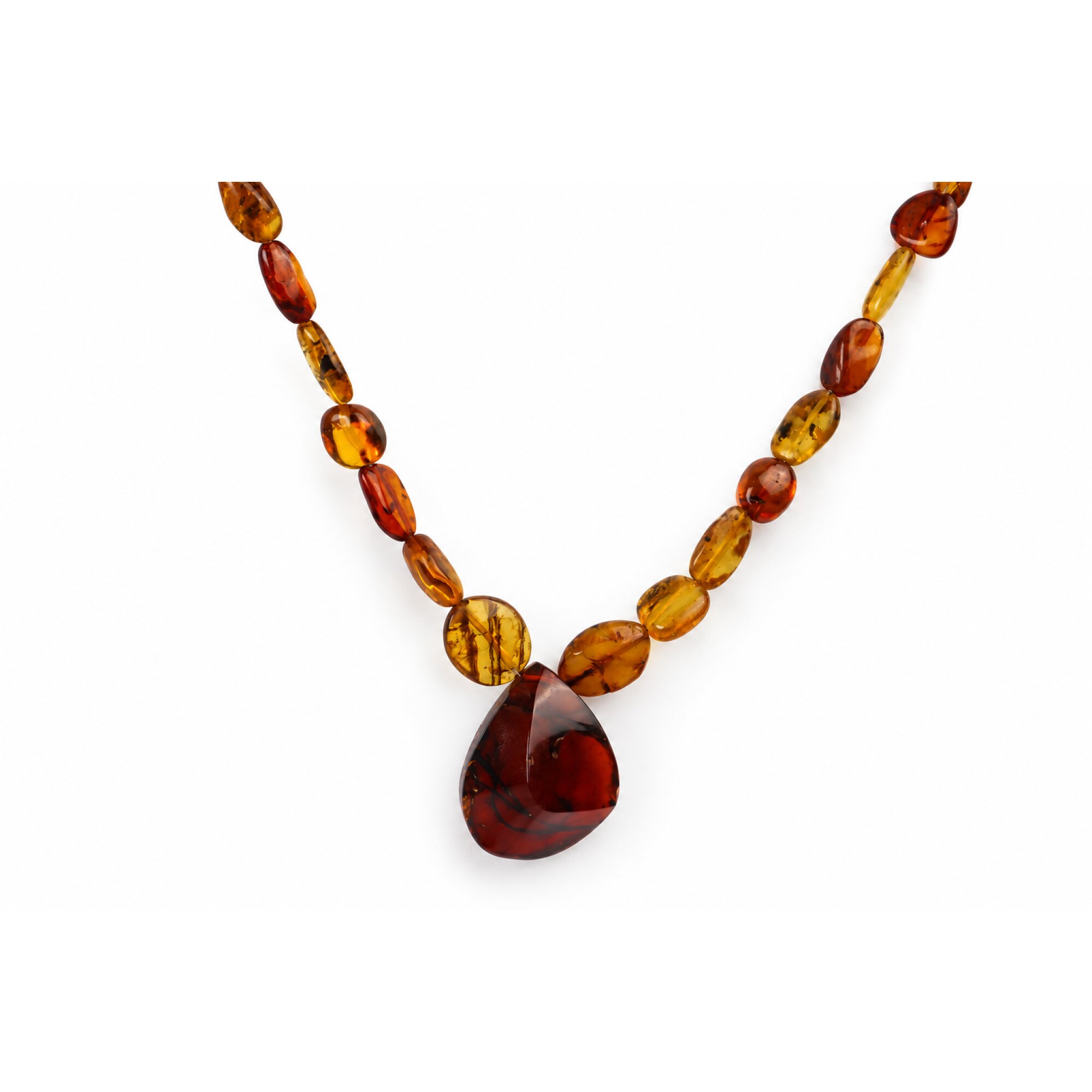 Skilled craftsmanship orange red Dominican amber sterling silver necklace 19.7in – photo 12