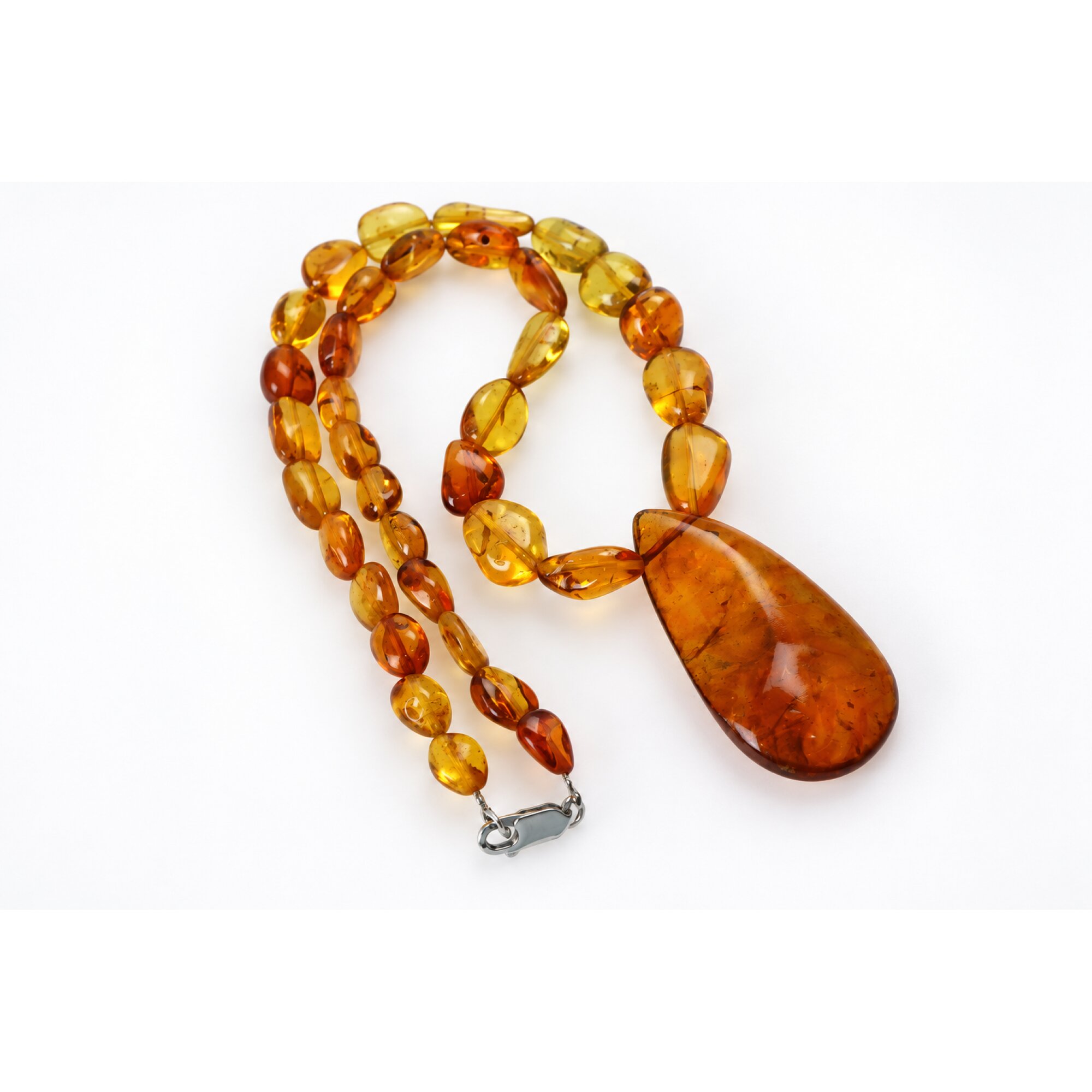 Skilled craftsmanship orange red Dominican amber sterling silver necklace 18.9in – photo 16