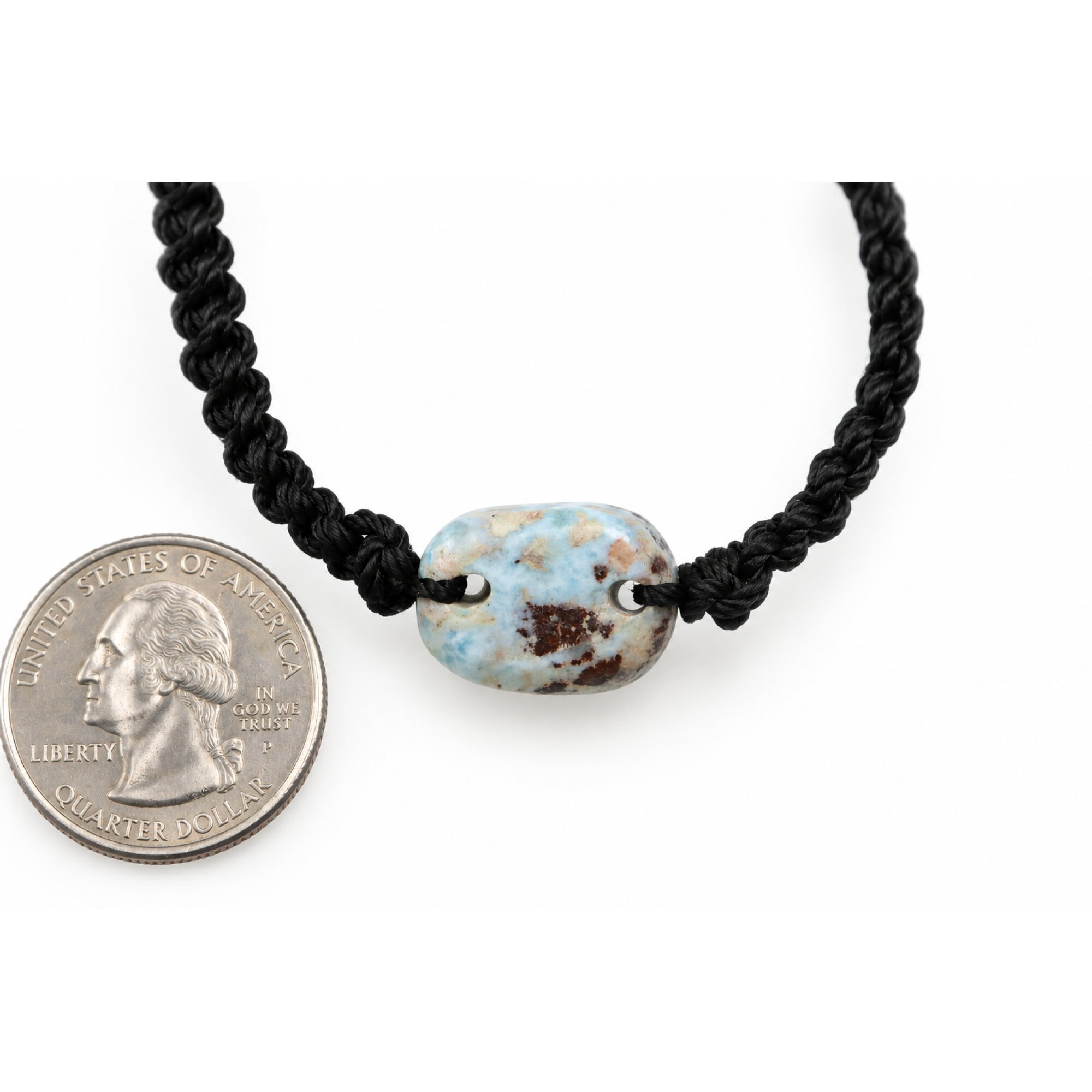 Artisan crafted sky blue Dominican Larimar macrame bracelet 17mm – photo 2