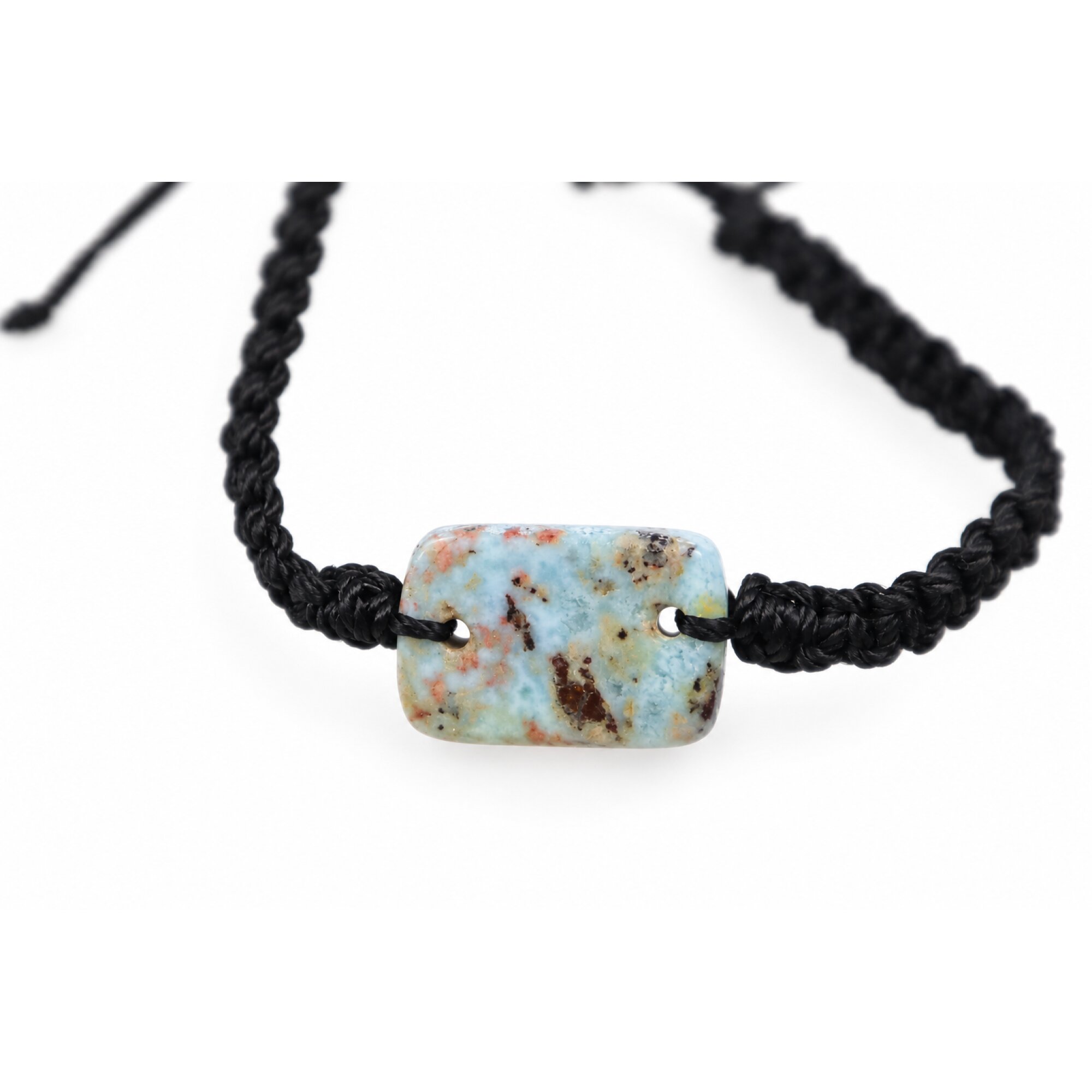 Organic beauty cafe blue Dominican Larimar macrame bracelet 22mm – photo 2