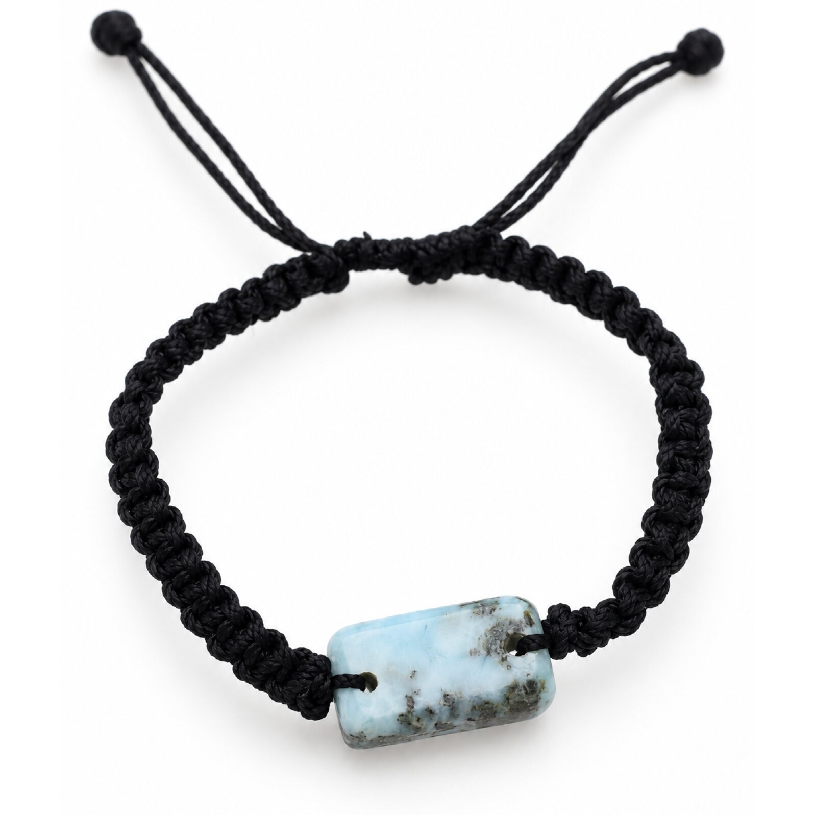 Genuine handcrafted black blue Dominican Larimar macrame bracelet 22mm