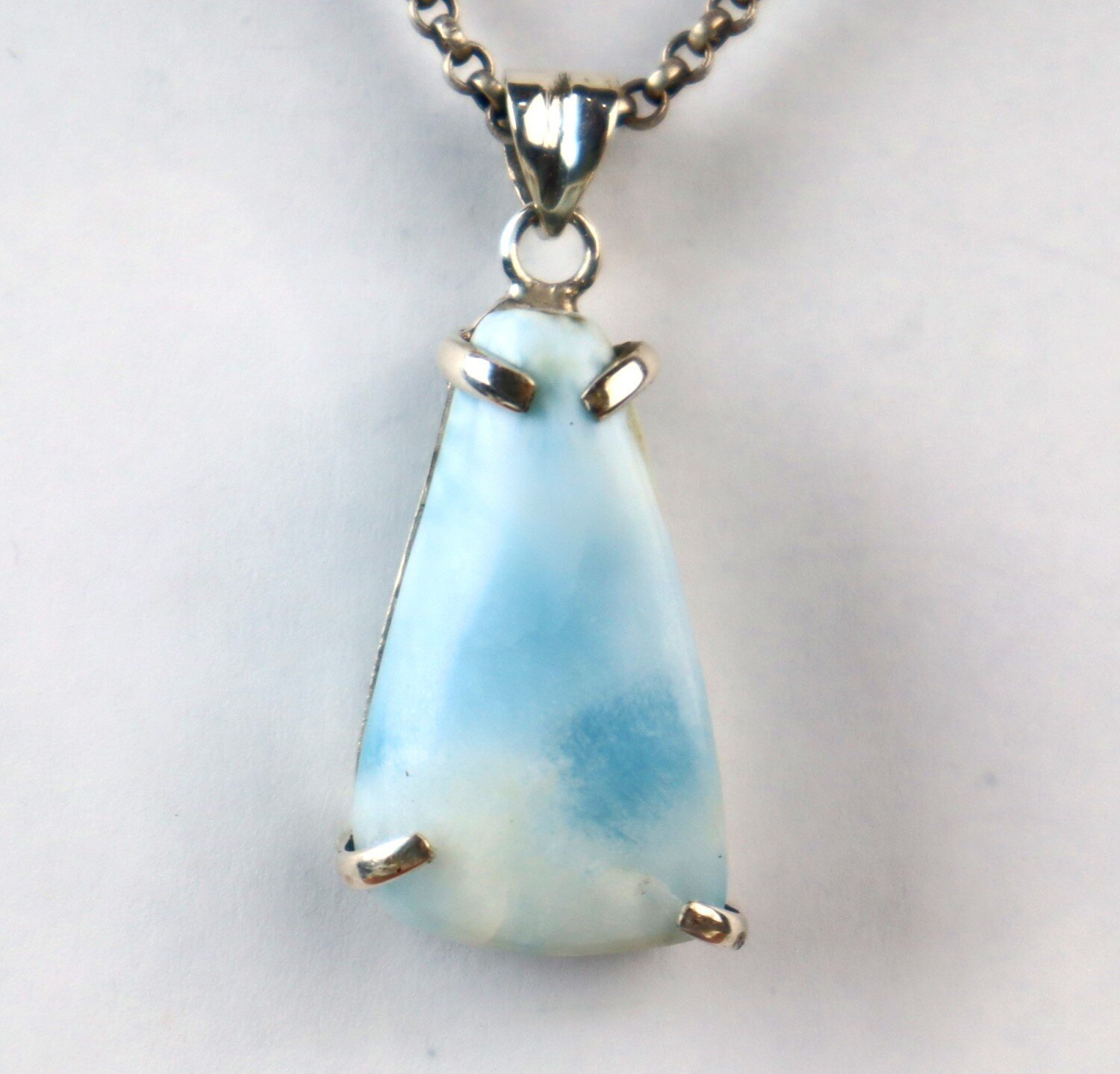 Unusual Natural Light Blue Larimar slice .925 Sterling Silver Pendant 42mm – photo 4
