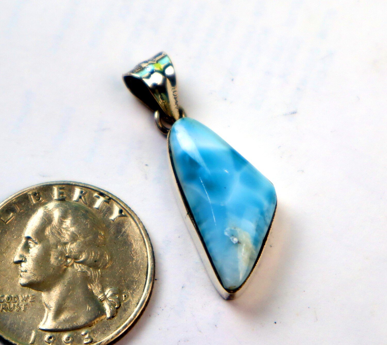 Charming Design Natural Sky Blue Larimar .925 Sterling Silver Pendant 36mm – photo 5