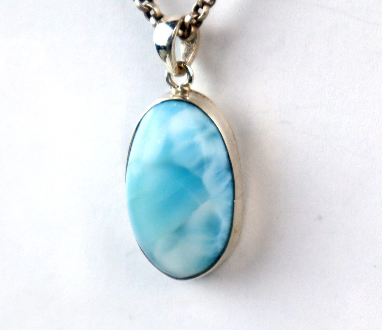 Authentic Beautiful Sky Blue Larimar 925 Sterling Silver Oval Pendant 34mm – photo 5