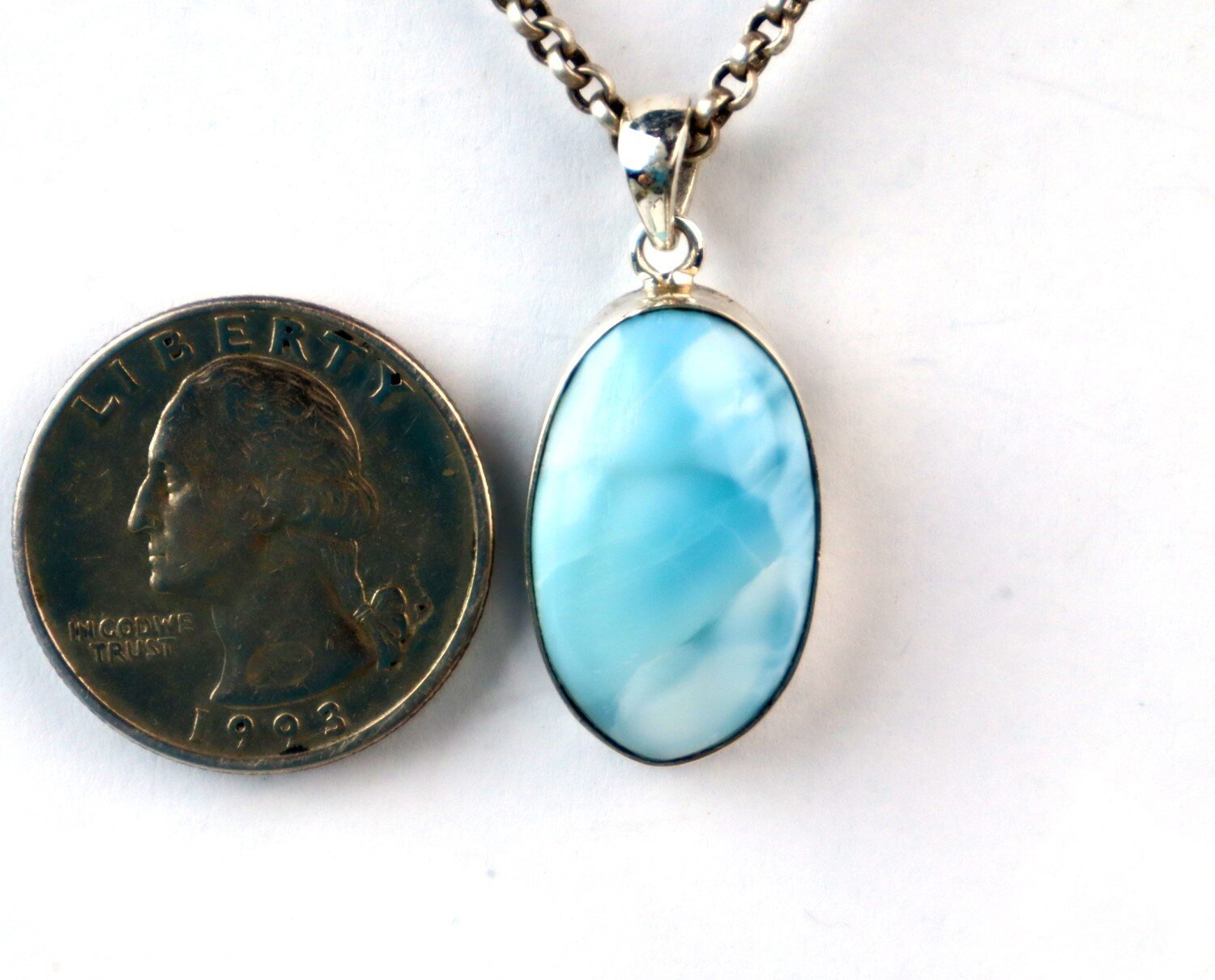 Authentic Beautiful Sky Blue Larimar 925 Sterling Silver Oval Pendant 34mm – photo 6