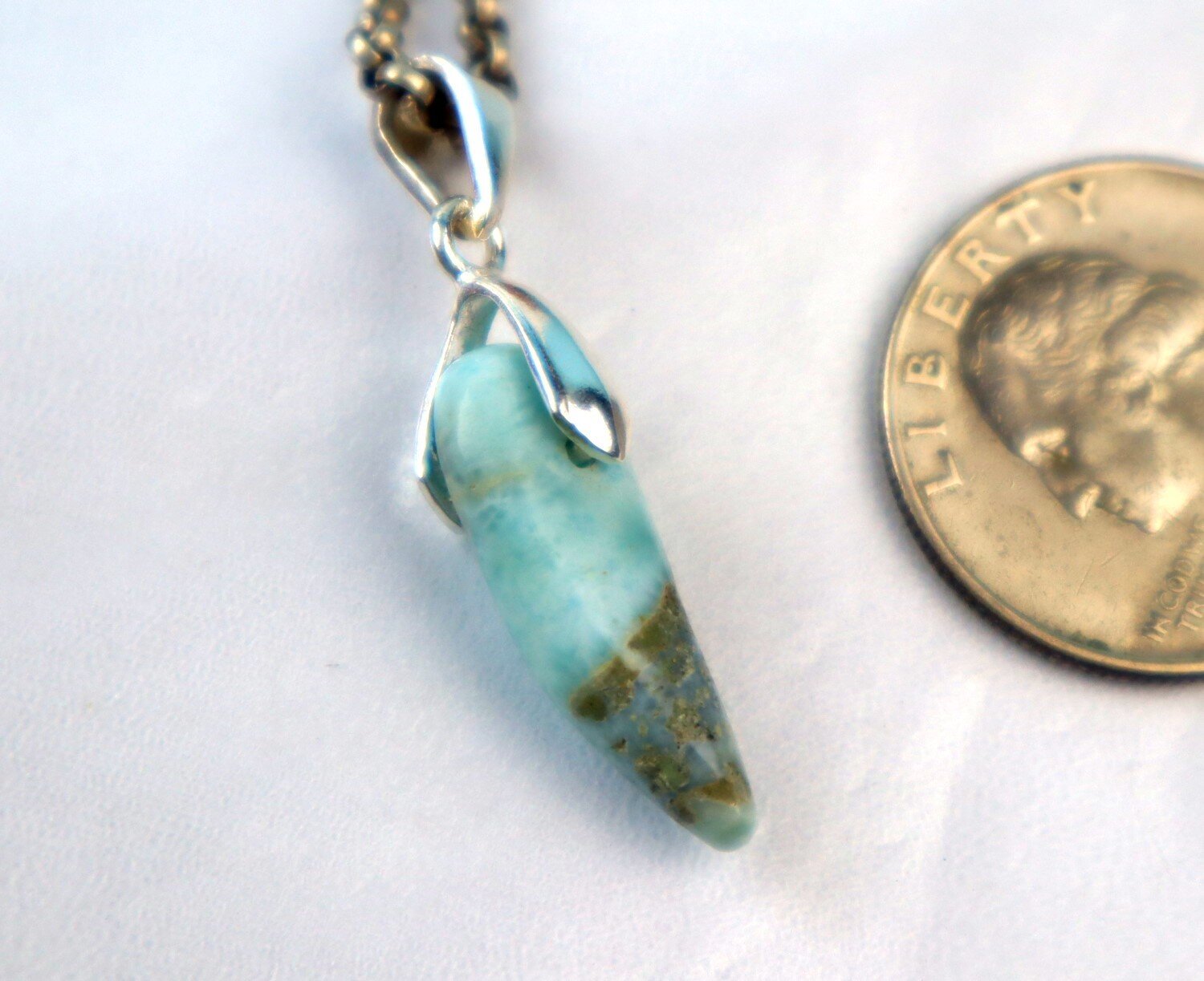 Natural Ocean Blue Larimar .925 Sterling Silver Pendant 36mm – photo 5