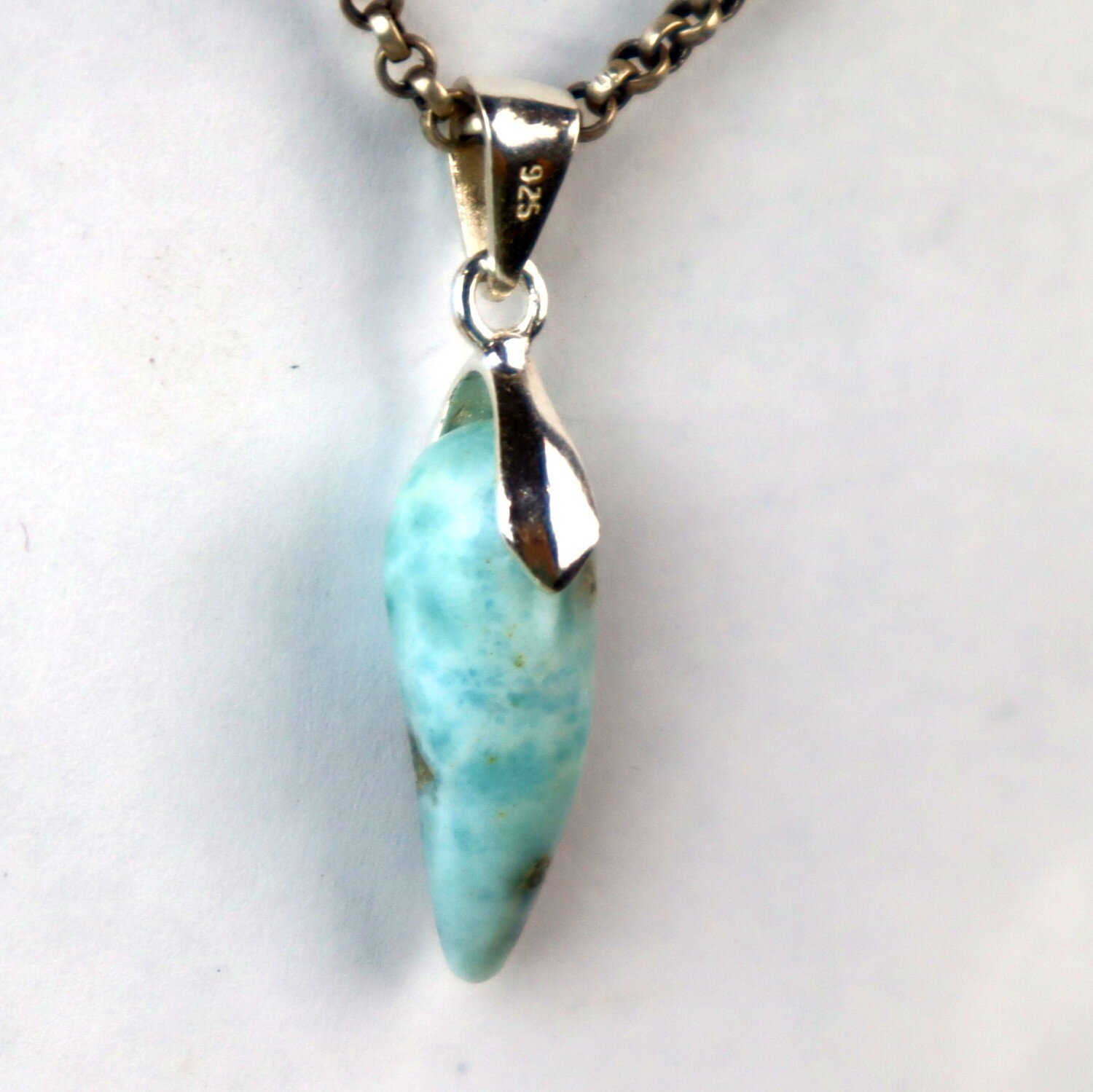 Natural Ocean Blue Larimar .925 Sterling Silver Pendant 36mm – photo 7