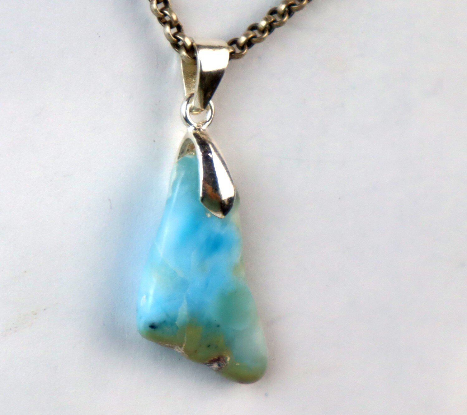 Charming Design Natural Sky Blue Larimar .925 Sterling Silver Pendant 42mm – photo 4
