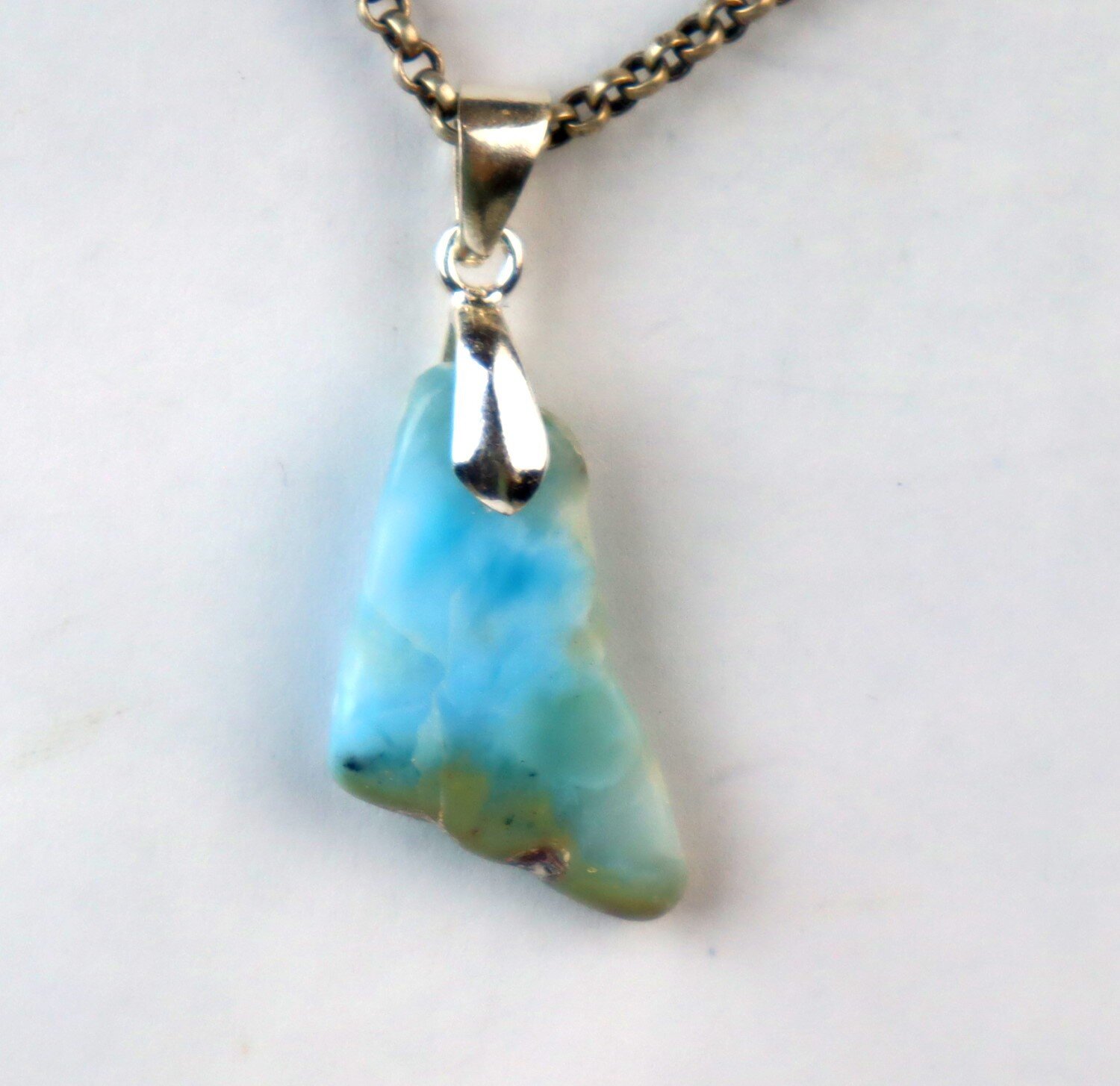 Charming Design Natural Sky Blue Larimar .925 Sterling Silver Pendant 42mm – photo 7