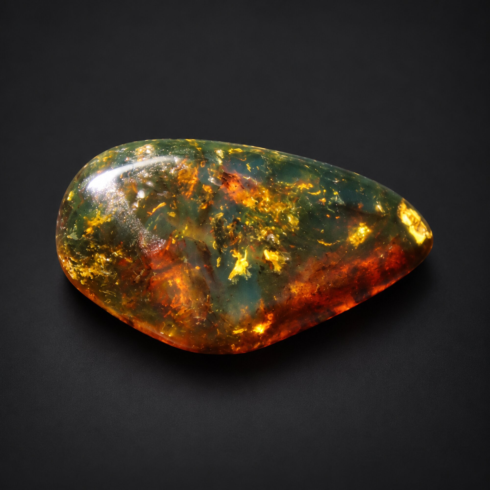 Authentic red orange green polished Dominican amber