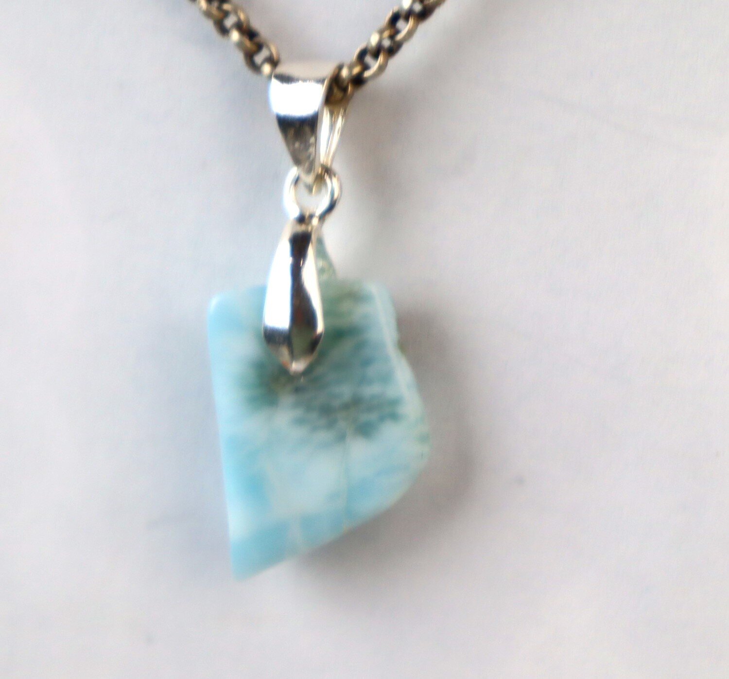 Beautiful Natural Light Blue Larimar .925 Sterling Silver Pendant 33mm – photo 8