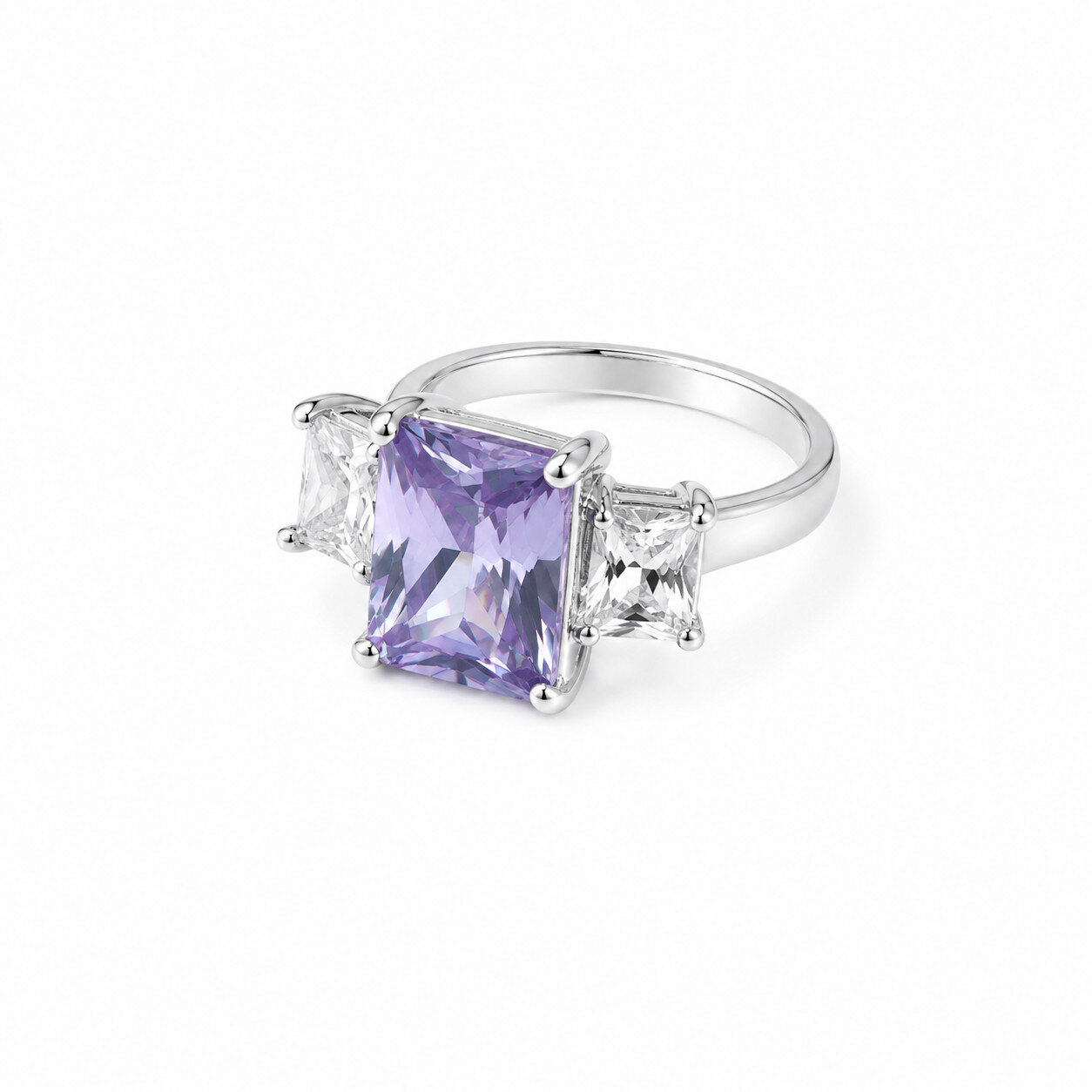 Premium Elegant Purple White Amethyst 925 Sterling Silver Rectangular Ring #6.25 – photo 3
