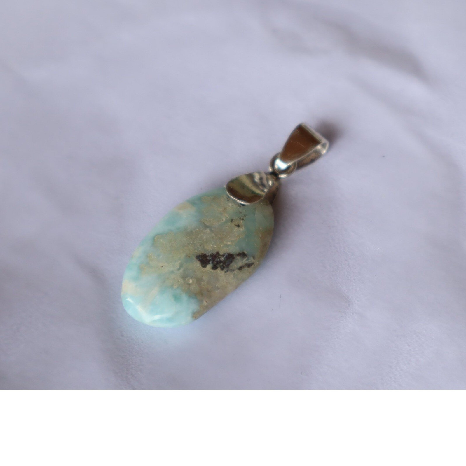 Elegant Timeless Island Style Milky Blue Larimar 925 Silver Pendant 46mm – photo 6